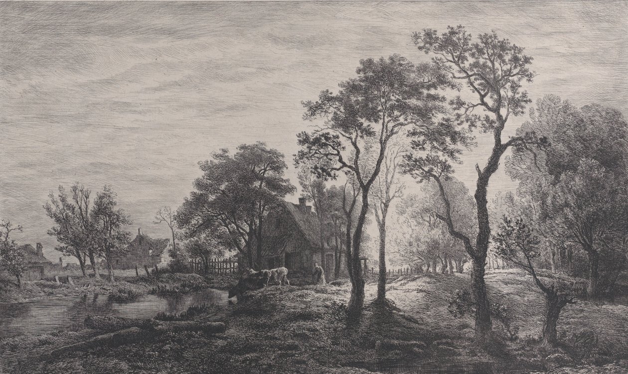 Maisema, Eglon van der Neerin luonnoksen mukaan, 1862. tekijältä Charles Emile Jacque