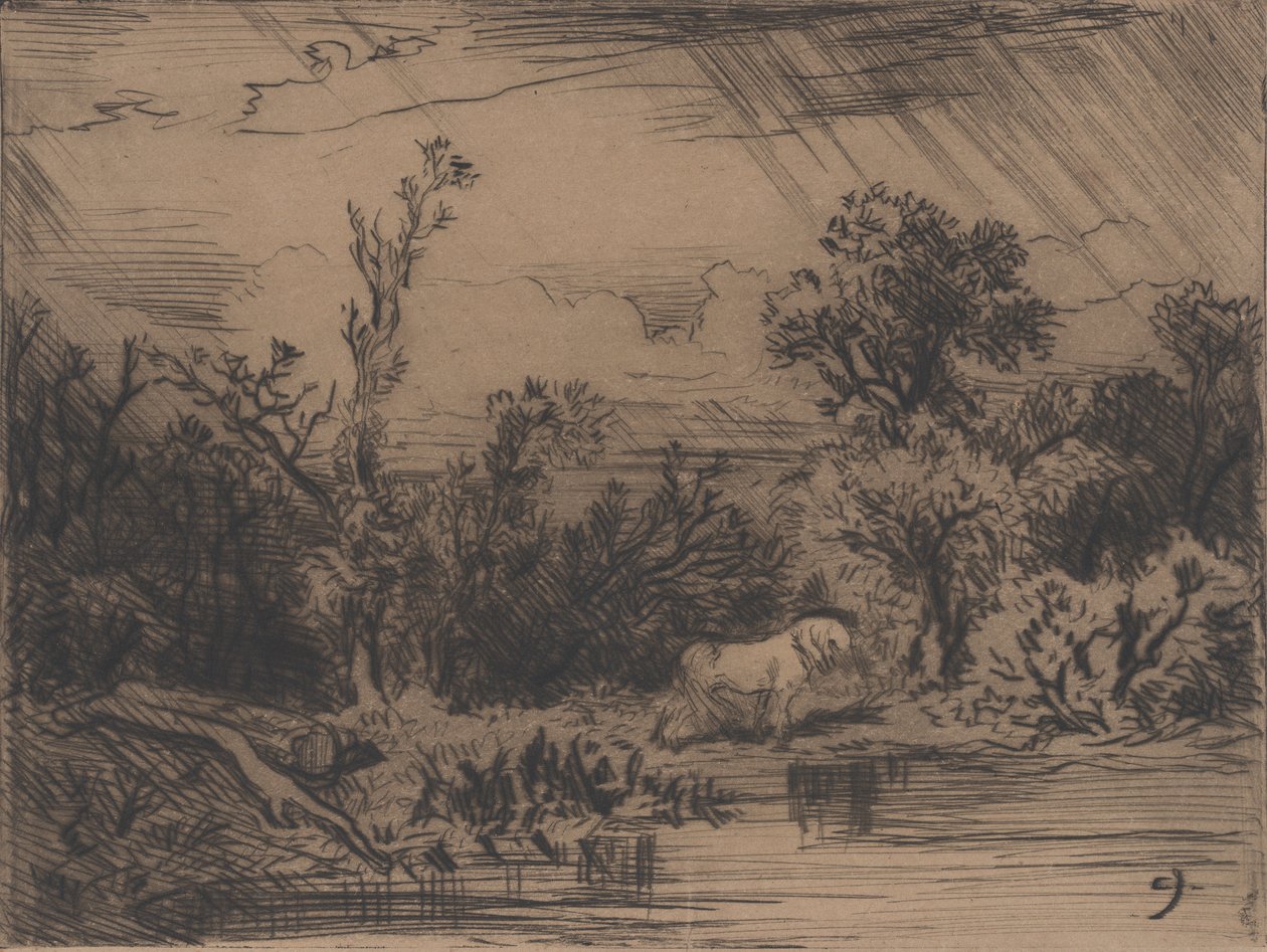 Maisema ja ukkosmyrsky, 1848. tekijältä Charles Emile Jacque