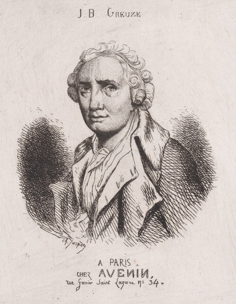 J.B. Greuzen muotokuva, 1800-luku. tekijältä Charles Emile Jacque