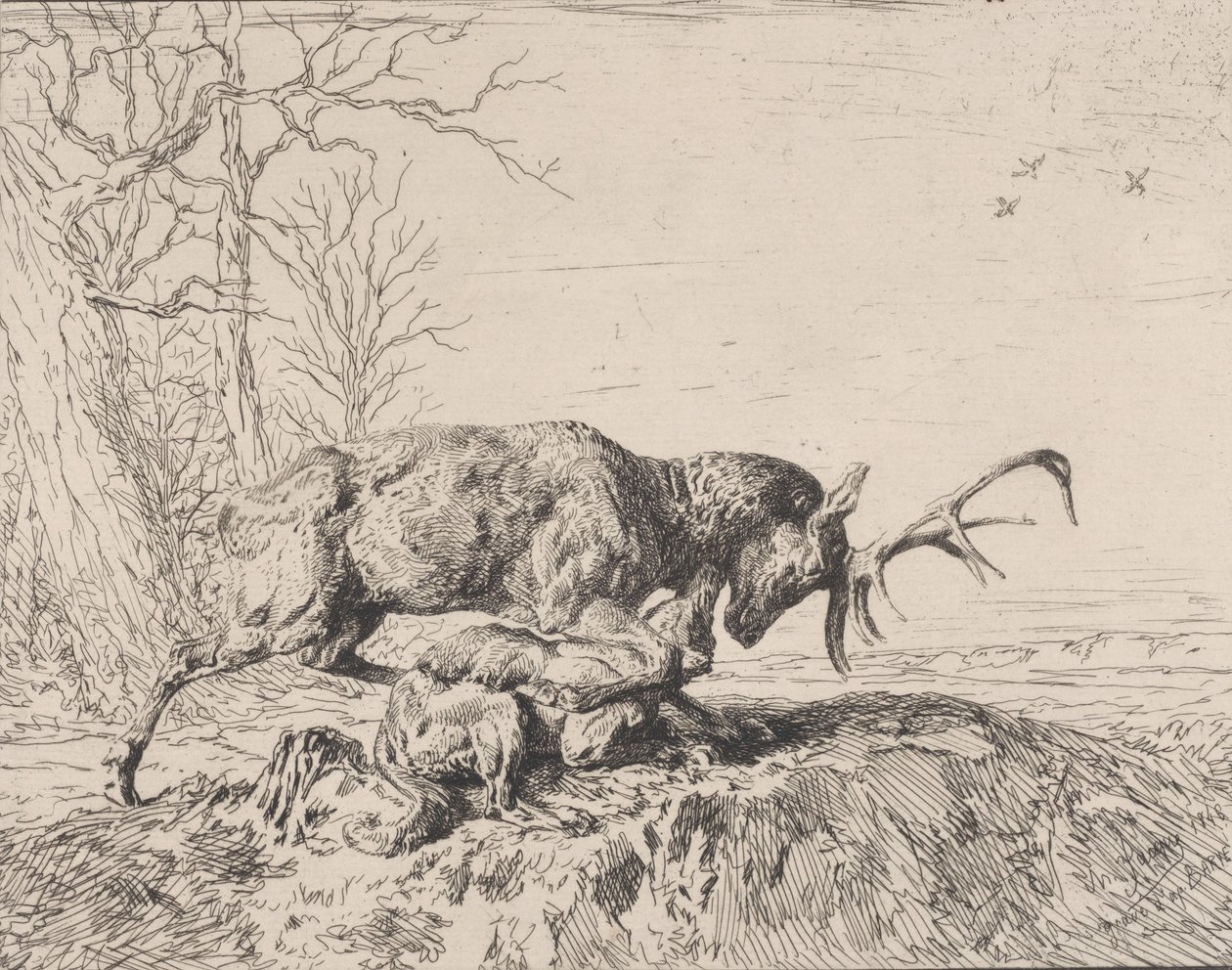 Polttarit taistelevat susia vastaan Antoine Louis Baryen mukaan, 1846. tekijältä Charles Emile Jacque