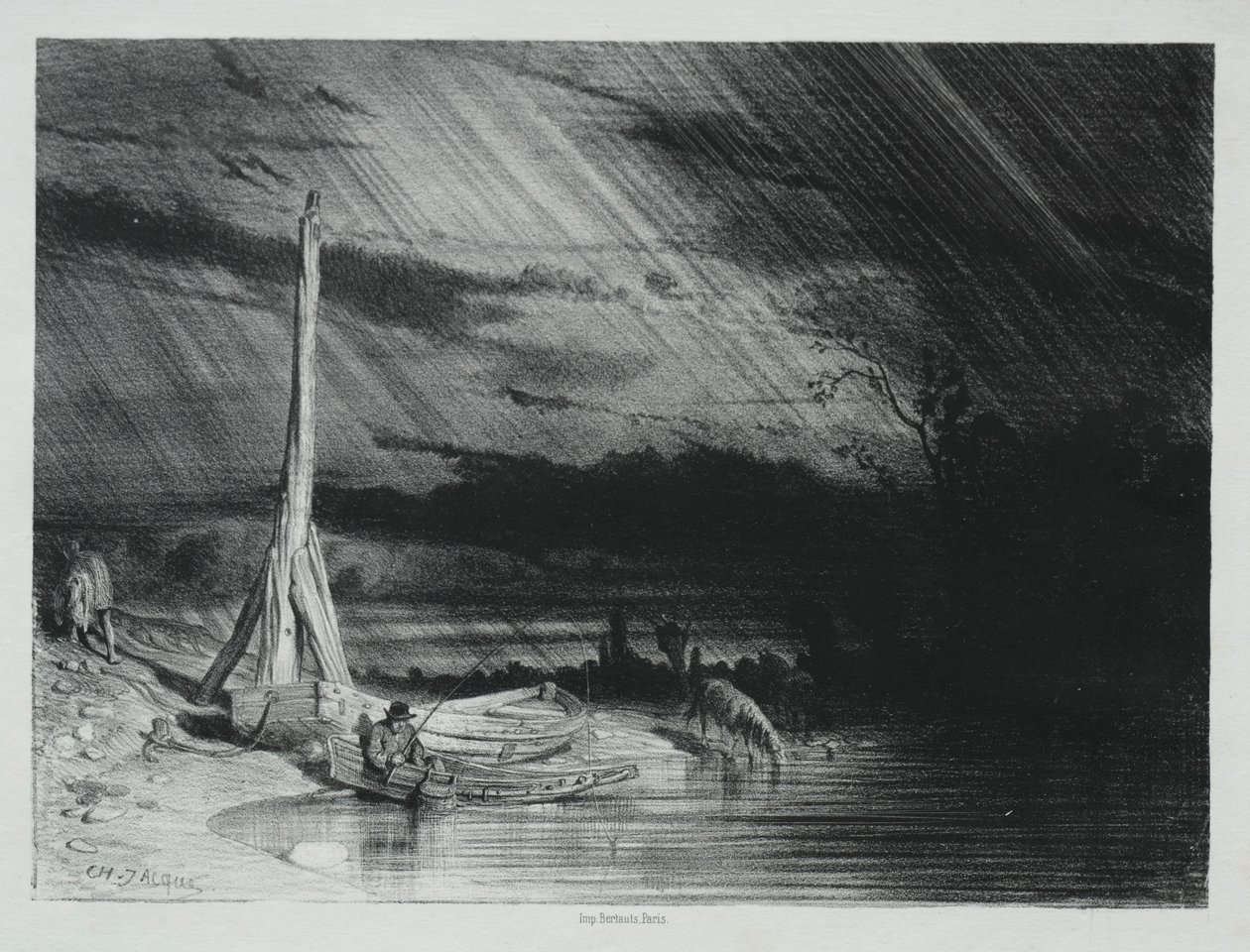 Kalastaja, Sateinen sää, 1847. tekijältä Charles Emile Jacque