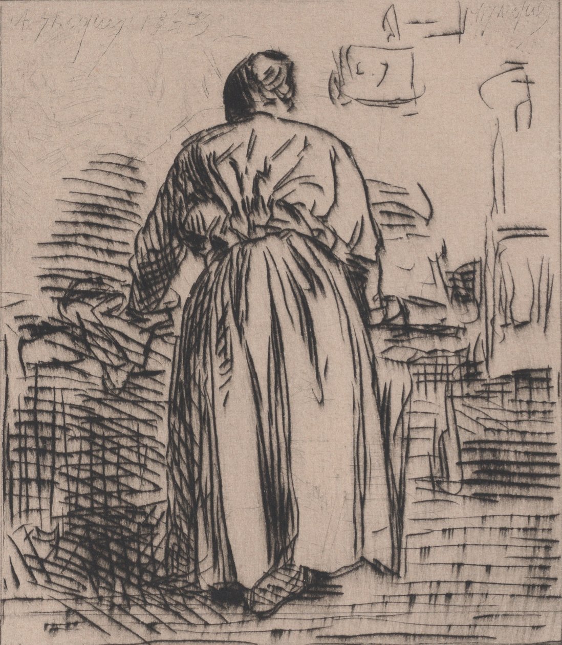 Silittävä nainen, 1843. tekijältä Charles Emile Jacque