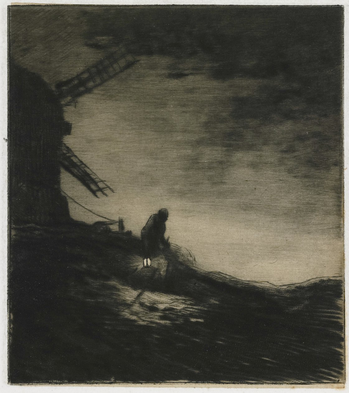 The Mill, 1848 (rypoint ruletilla ja levysävyllä chine collélla) tekijältä Charles Emile Jacque