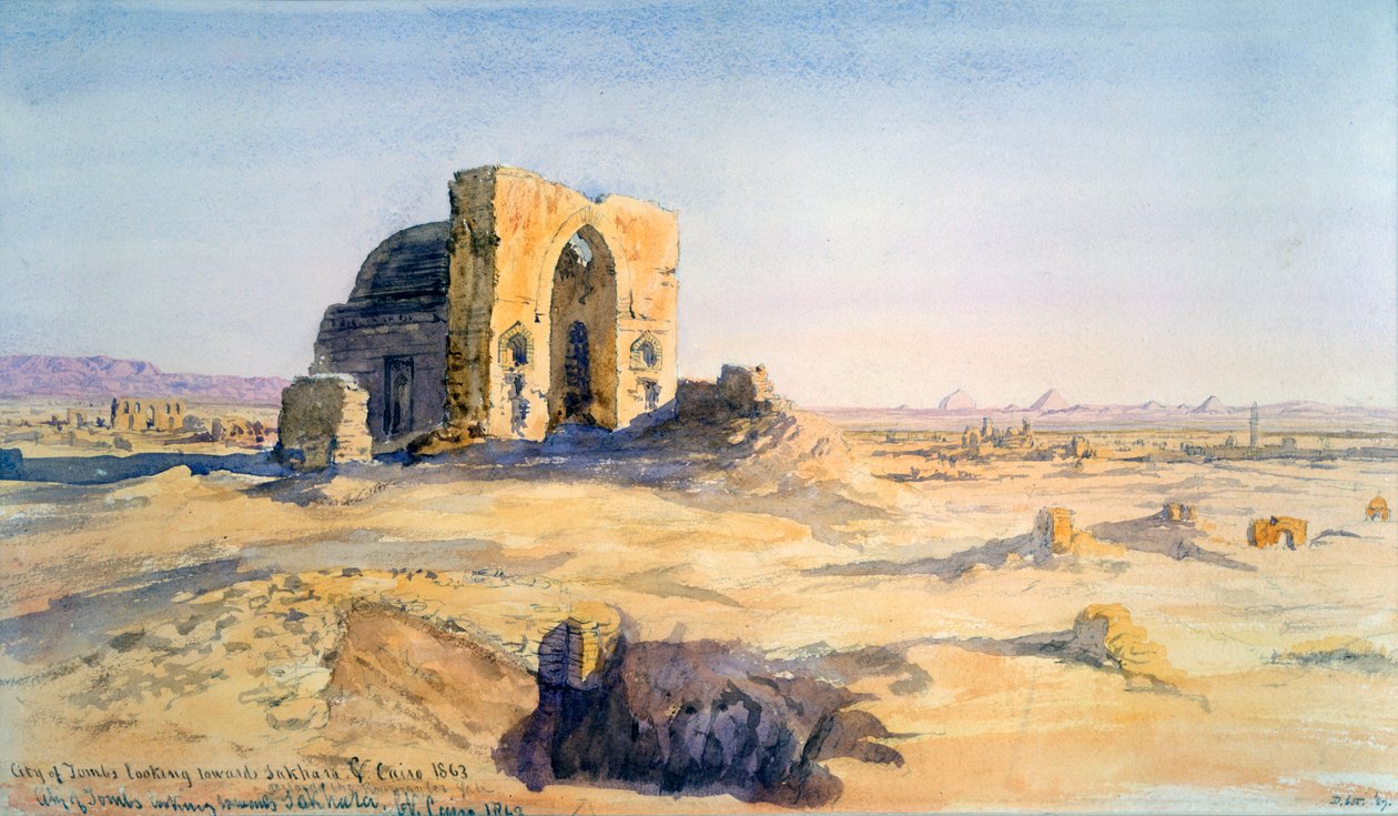 Hautojen kaupunki Sakkaraan päin, Kairo, Egypti, 1863. tekijältä Charles Émile de Tournemine