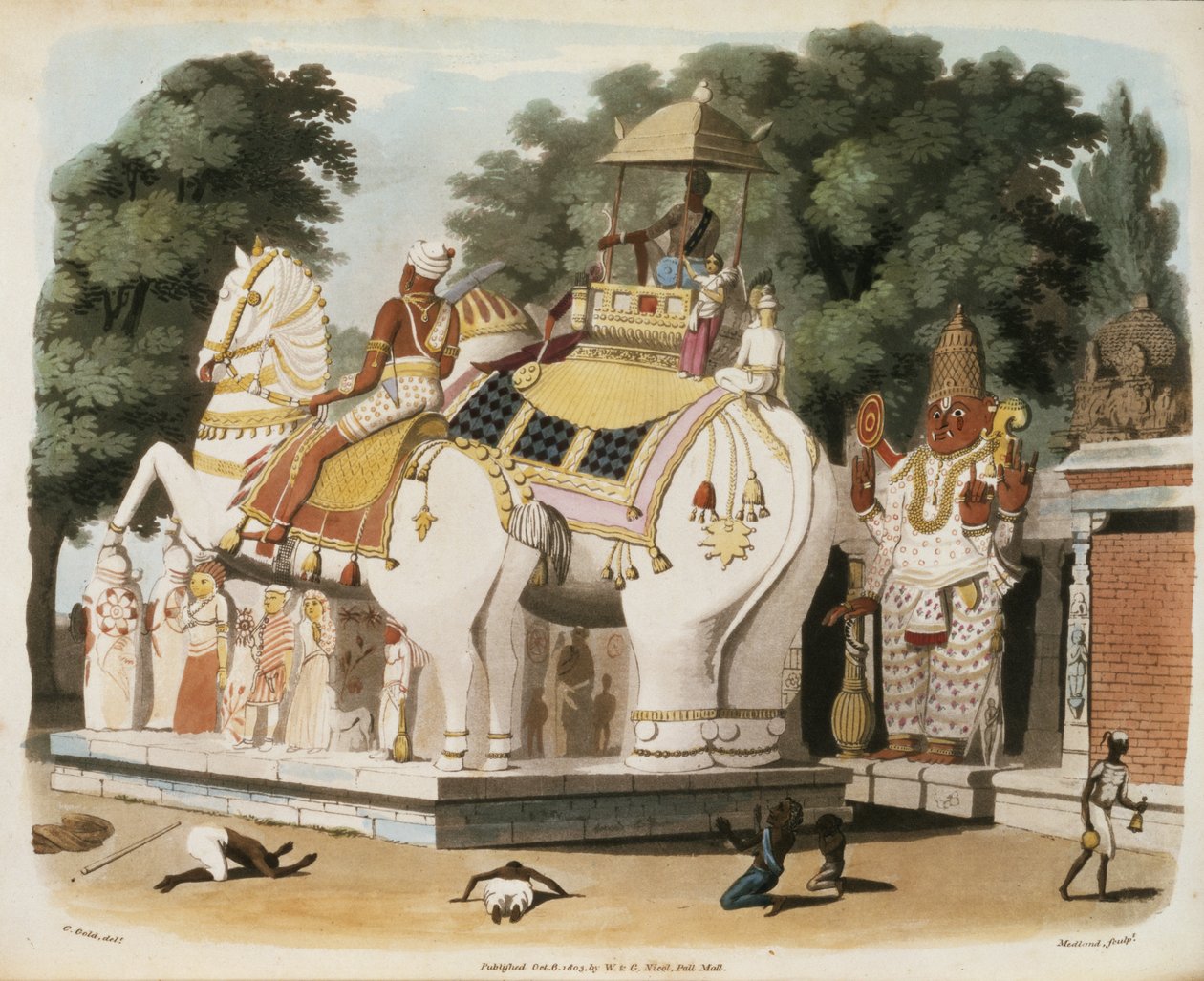 Alkuasukkaat osoittavat kunnioitusta hallitsijalleen, kaiverrus Thomas Medland (1755-1823) 1803 tekijältä Charles Emilius Gold