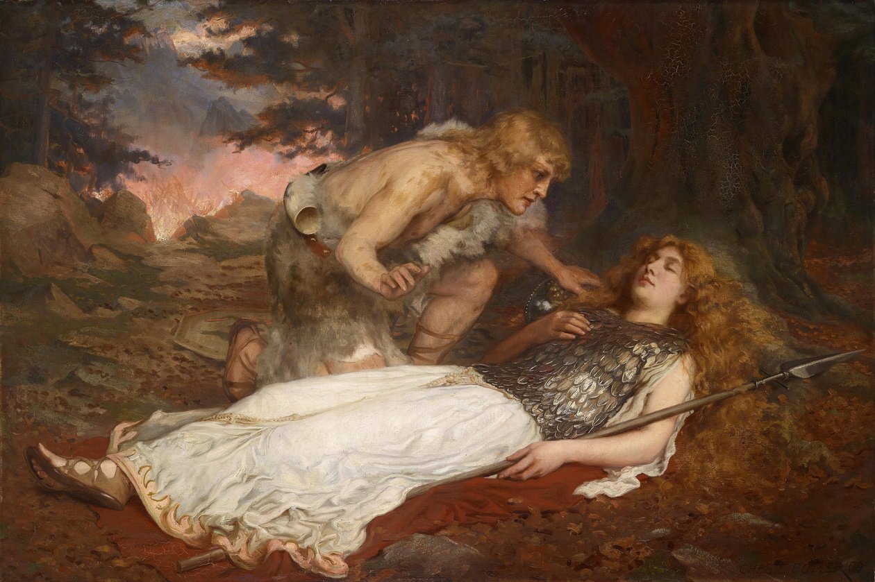 Siegfried (Sigurd) ja Bruennhilde (Brunehild) par Butler, Charles Ernest (1864-1933). Öljy kankaalle, koko: 130x200 tekijältä Charles Ernest Butler