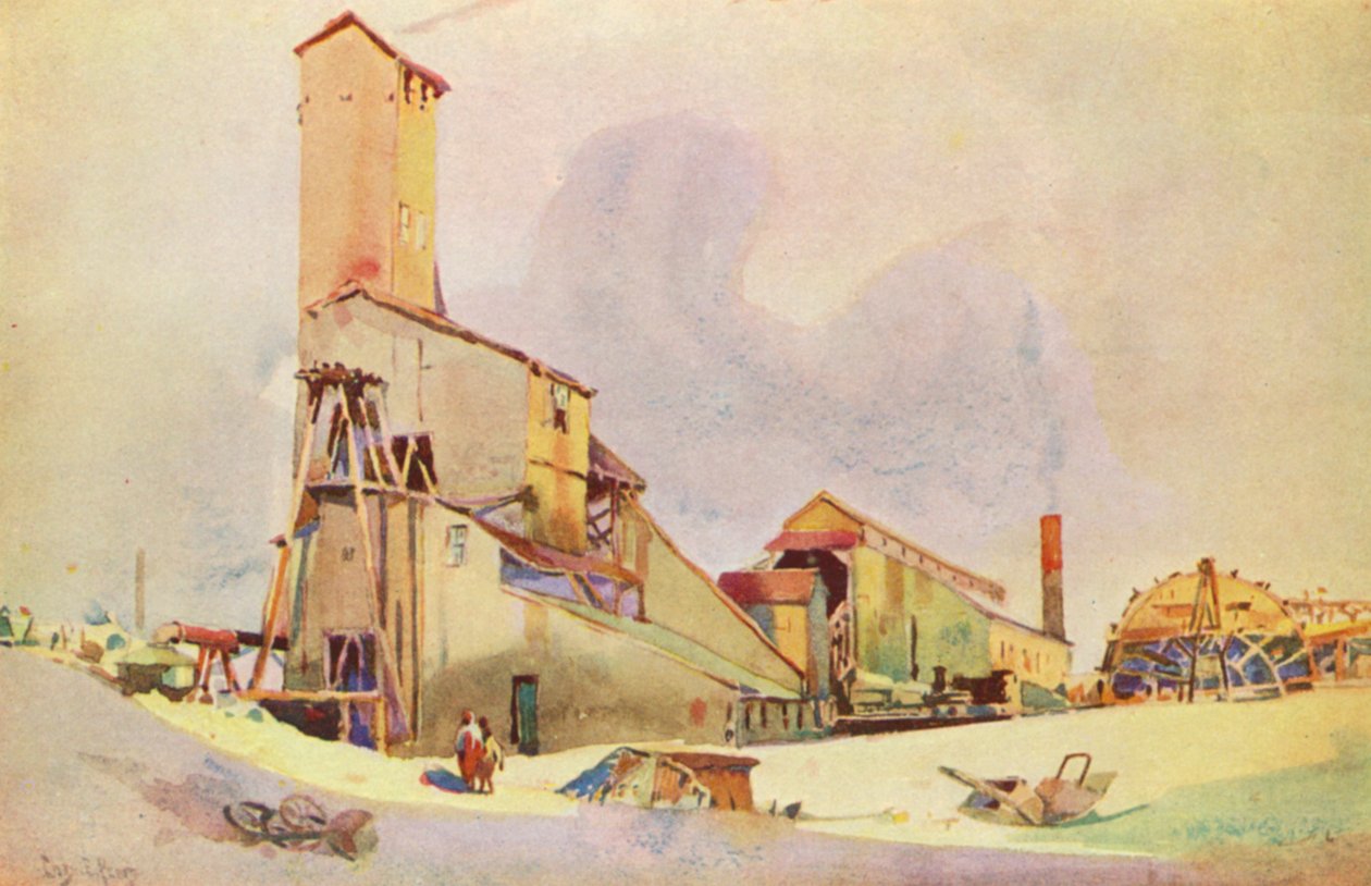 Vanhaa tyyppiä oleva kaivoksen päähine Randissa (värilitro). tekijältä Charles Ernest Peers