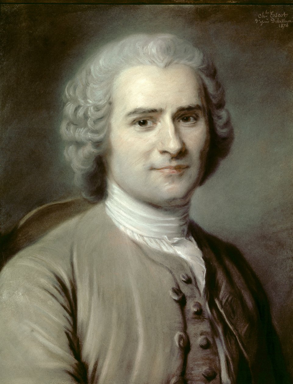 Muotokuva Jean-Jacques (Jean Jacques) Rousseau (1712-1778), sveitsiläinen filosofi. Pastelli Charles Escot (1834-1902) 1874 Su. 0,46x0,38 m - Jean-Jacques (Jean Jacques) Rousseaun (1712-1778), sveitsiläisen filosofin muotokuva. Charles Escotin pastelli (18 tekijältä Charles Escot