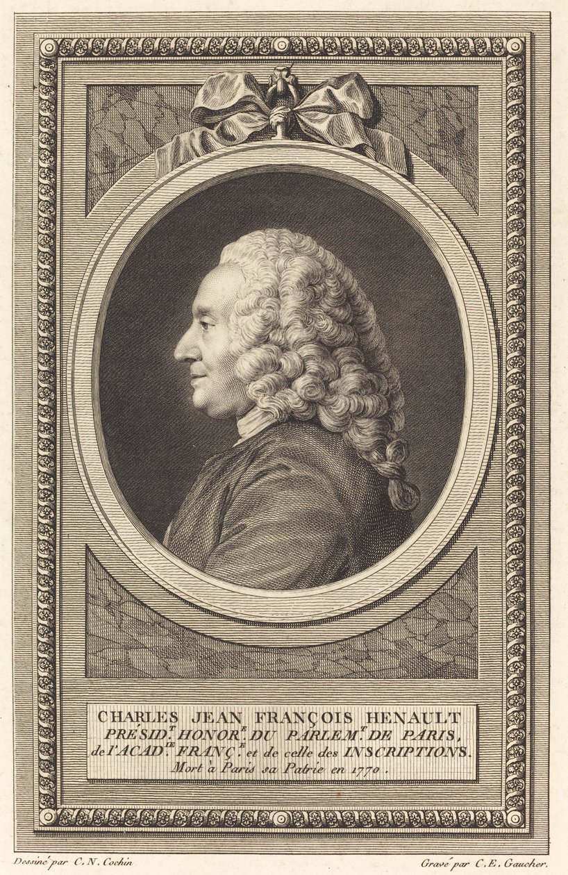 Charles Jean Francois Henault tekijältä Charles Etienne Gaucher after Charles Nicolas Cochin II