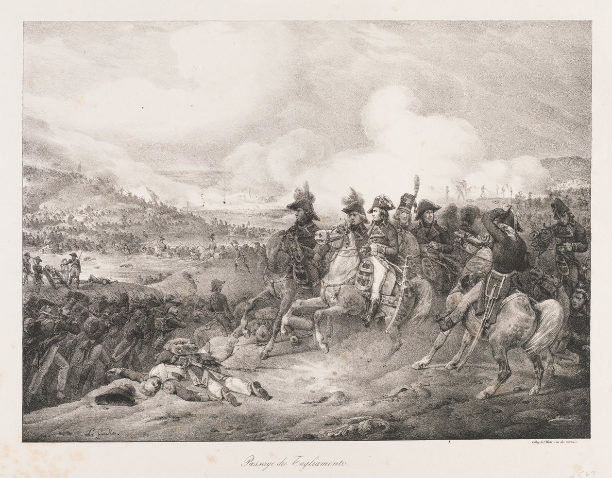 Iagliomenton ylitys, 1800-luvun alku (litho) tekijältä Charles Etienne Pierre Motte