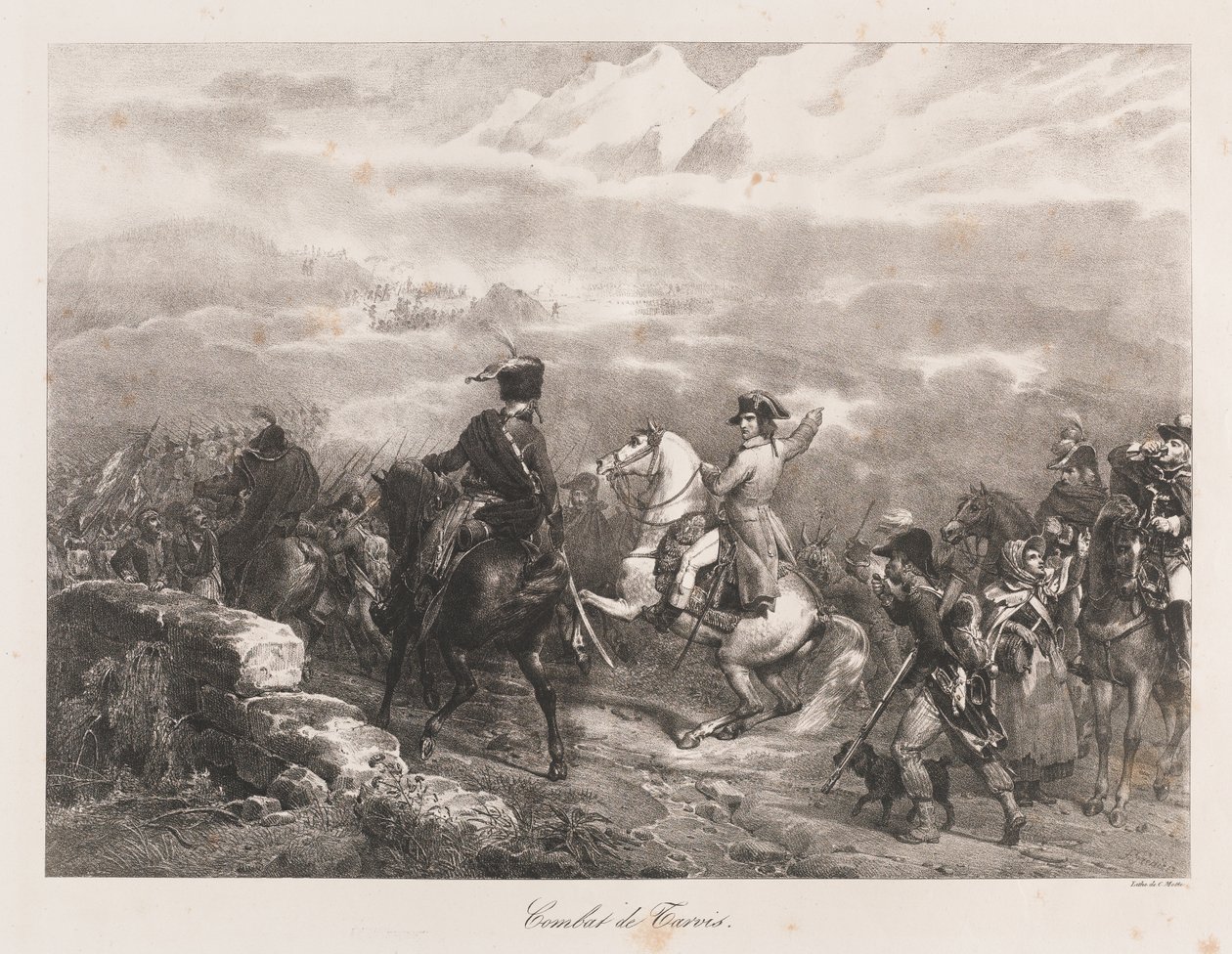 Tarviksen taistelu, 1800-luvun alku (litho) tekijältä Charles Etienne Pierre Motte