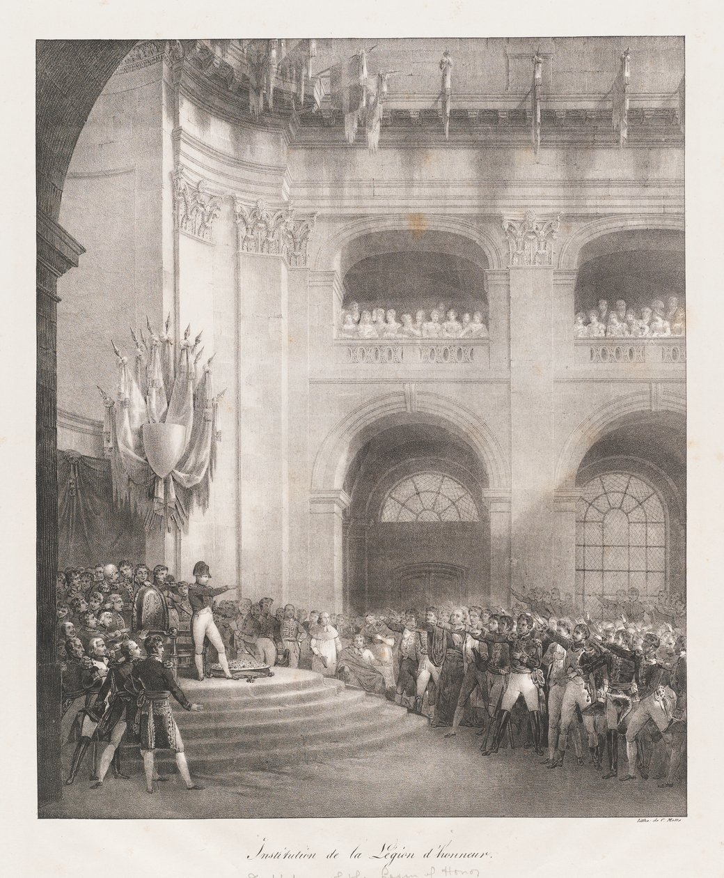 Kunnialegioonan muodostaminen 19. päivän alussa vuosisadan (litho) tekijältä Charles Etienne Pierre Motte