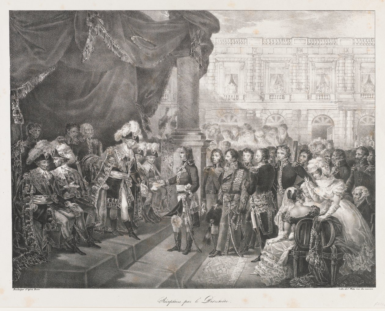 Vastaanotto Directoriressa, alkupuolella 19 vuosisadan (litho) tekijältä Charles Etienne Pierre Motte