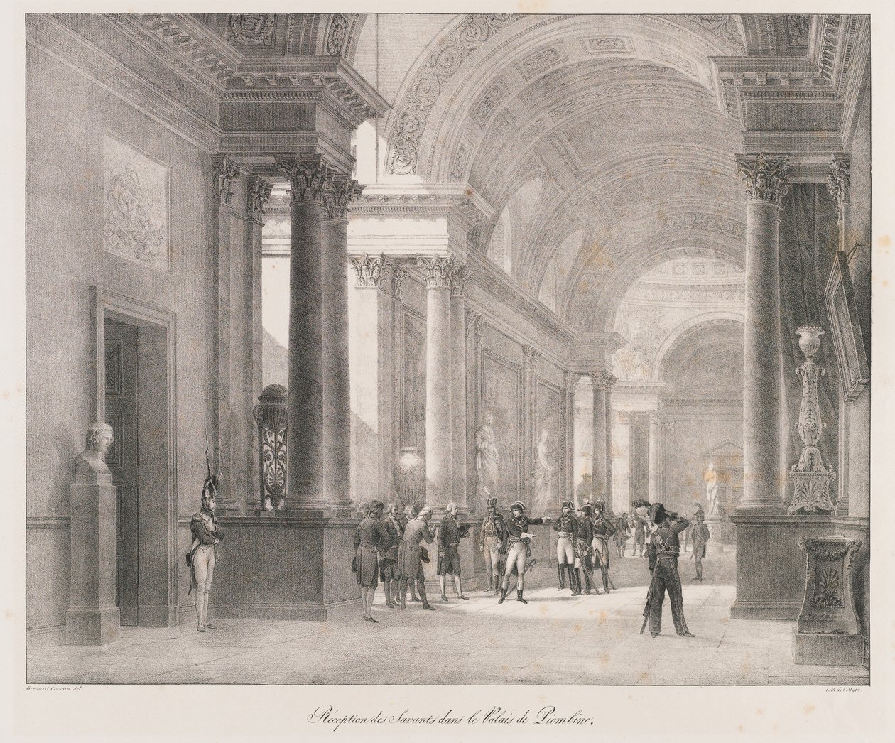 Savantien vastaanotto, 1800-luvun alku (litho) tekijältä Charles Etienne Pierre Motte