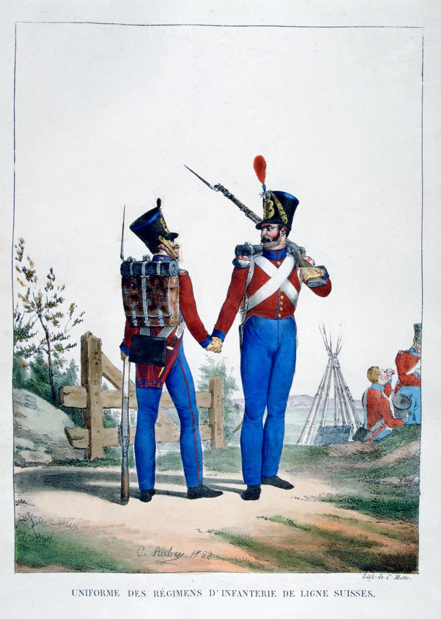 Sveitsin jalkaväen rykmentin univormu, Ranska, 1823. tekijältä Charles Etienne Pierre Motte
