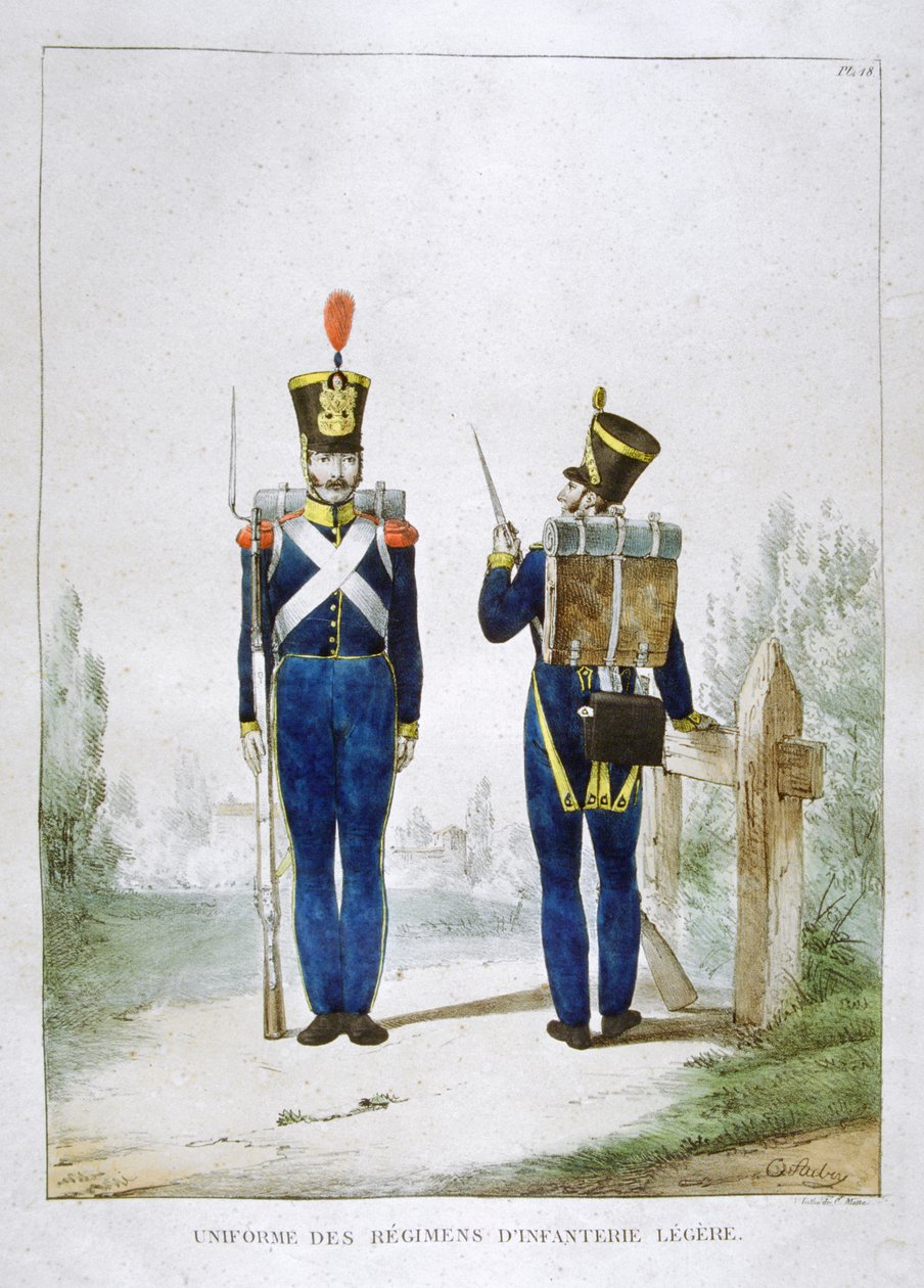 Kevyen jalkaväen rykmentin univormu, Ranska, 1823. tekijältä Charles Etienne Pierre Motte