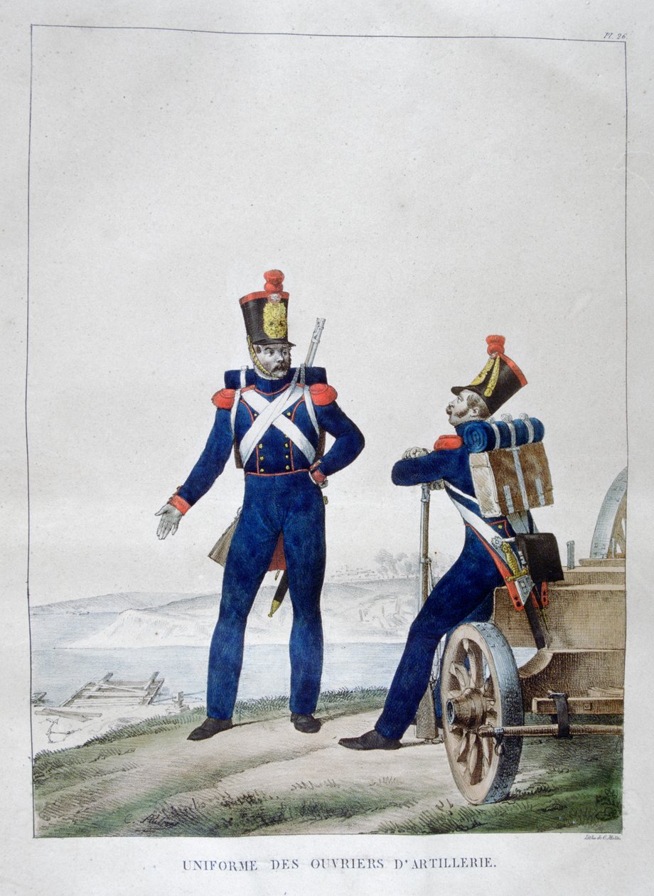 Tykistömiesten univormu, Ranska, 1823 tekijältä Charles Etienne Pierre Motte