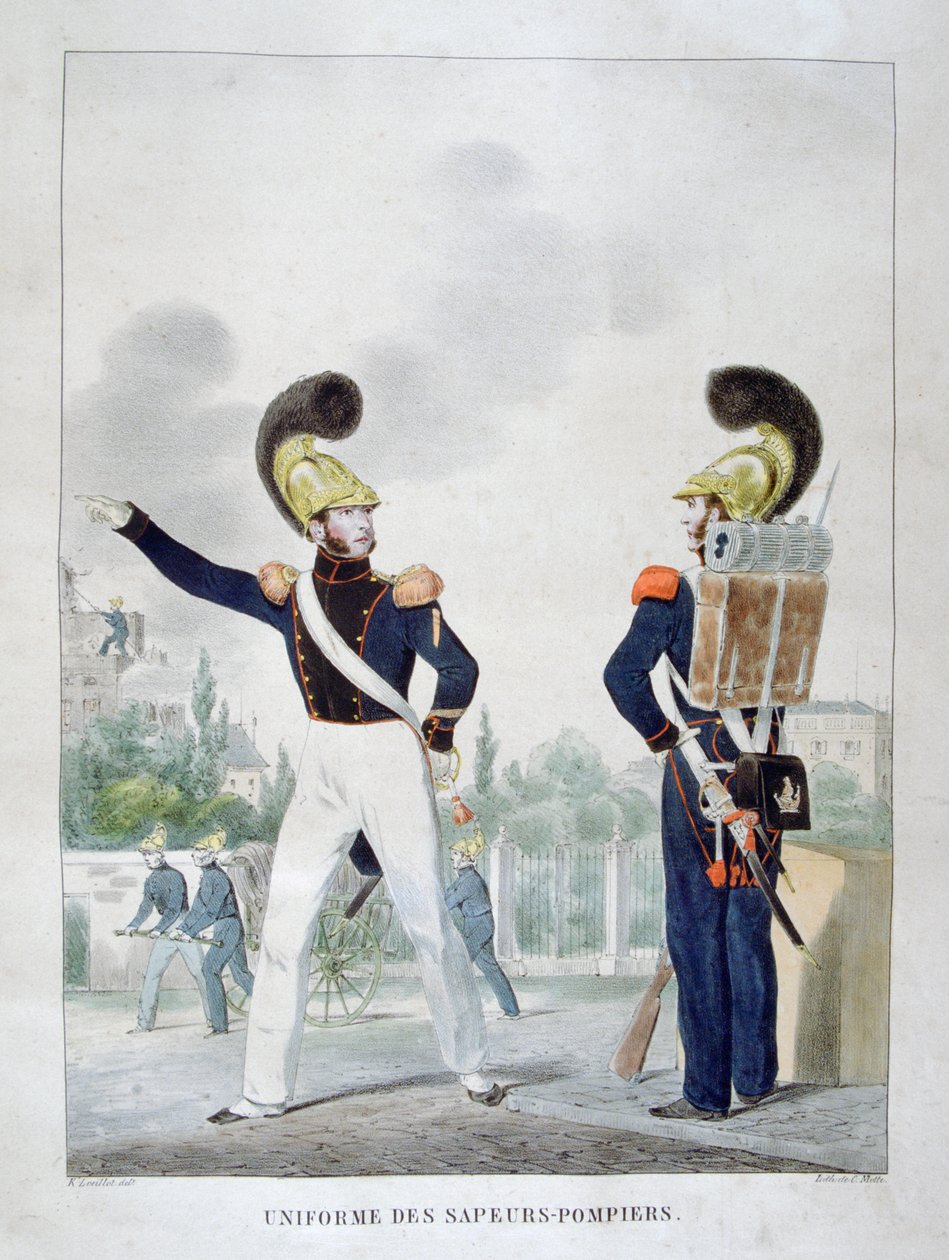 Sotilaallisten palomiesten univormu, Ranska, 1823 tekijältä Charles Etienne Pierre Motte