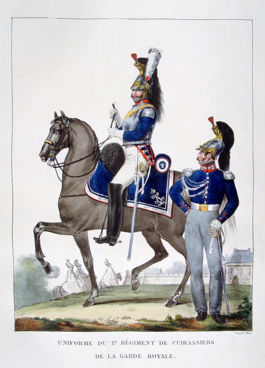 Kuninkaallisen kaartin 1. Chasseurs-rykmentin univormu, Ranska, 1823. tekijältä Charles Etienne Pierre Motte