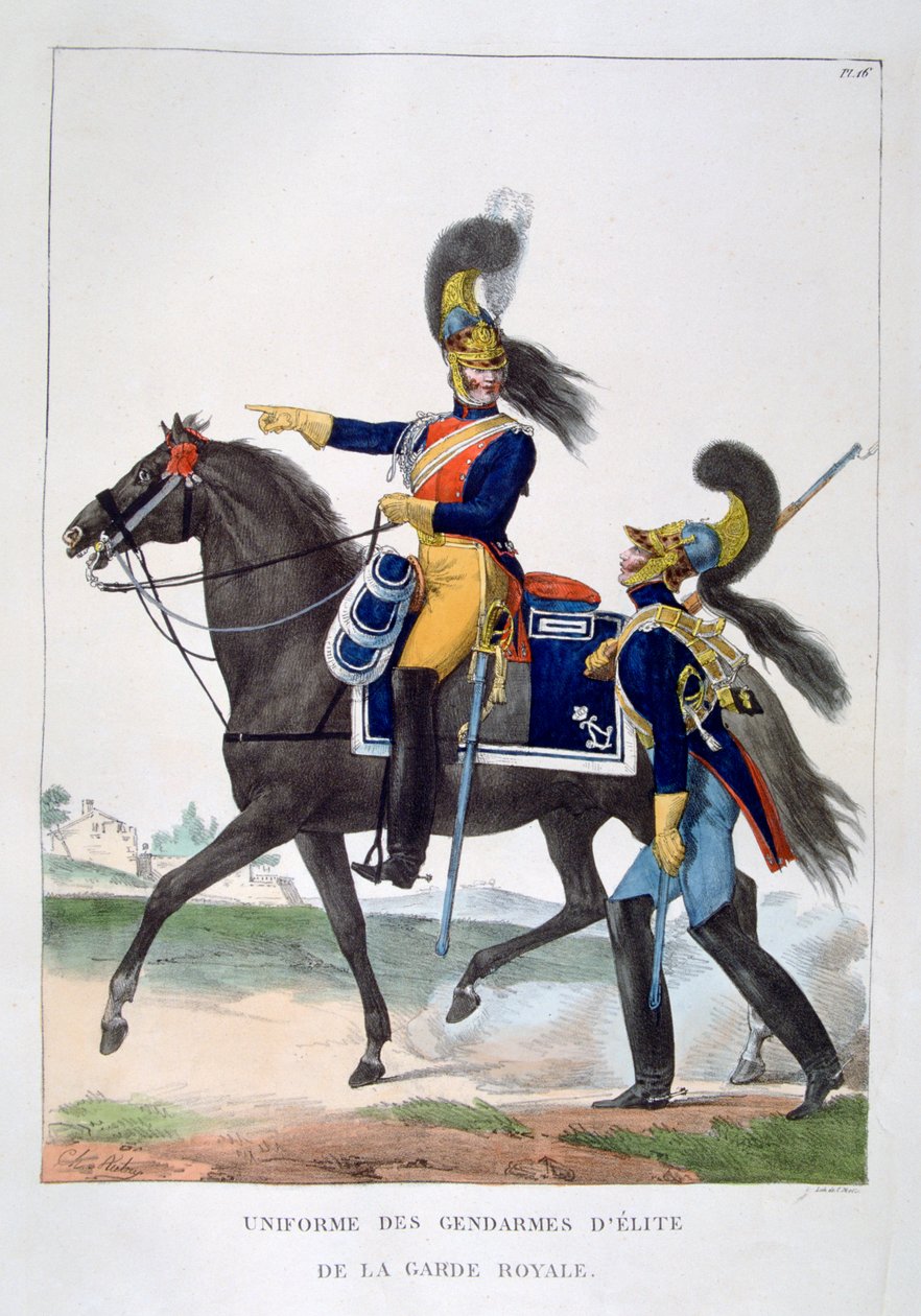 Kuninkaallisen vartijan eliittisandarmien univormu, Ranska, 1823. tekijältä Charles Etienne Pierre Motte