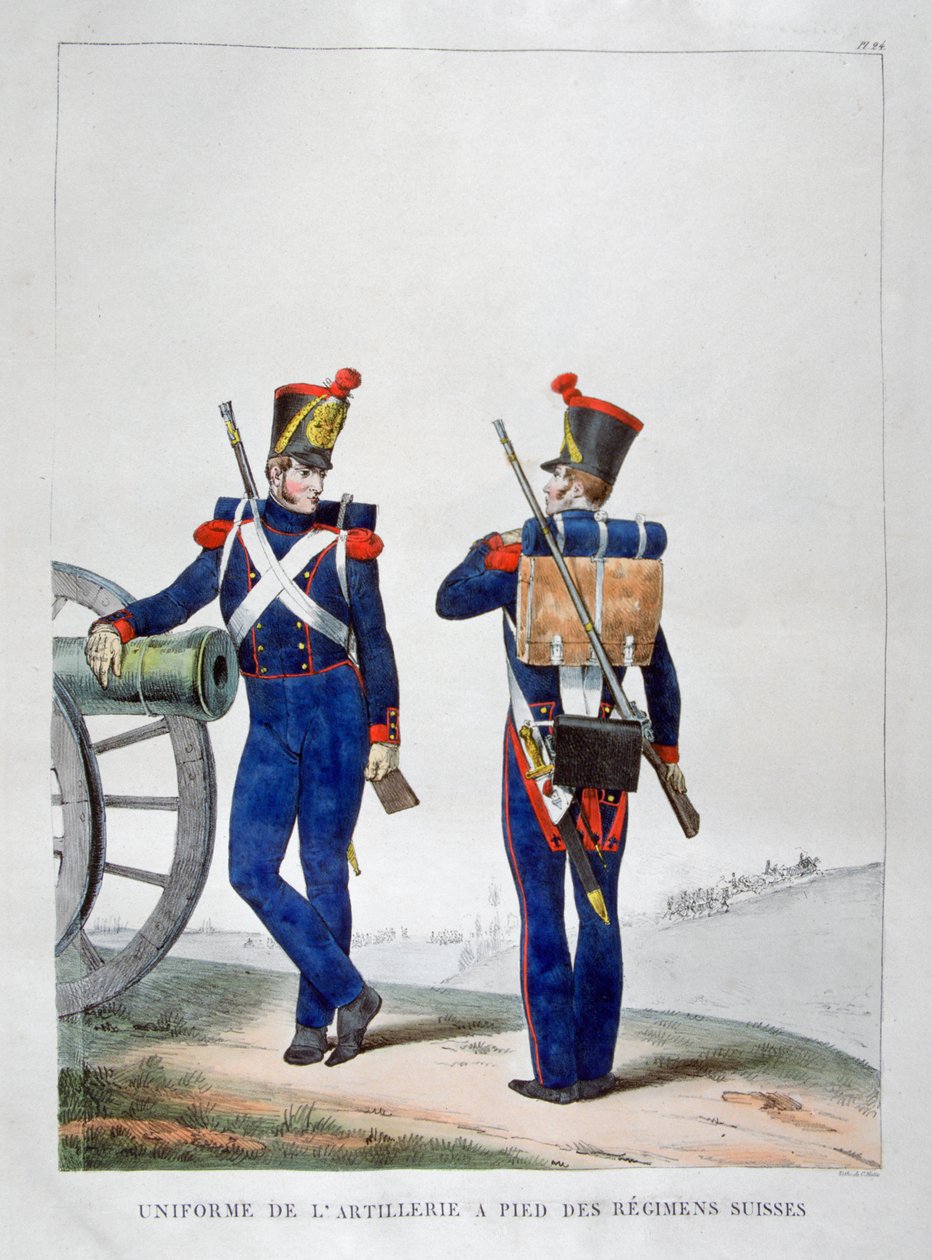 Sveitsin tykistörykmentin univormut, 1823. tekijältä Charles Etienne Pierre Motte