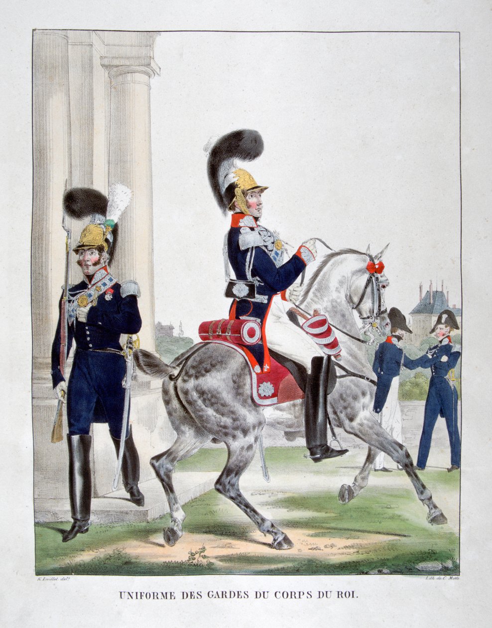 Ranskan kuninkaallisen joukkojen vartijoiden univormut, 1823. tekijältä Charles Etienne Pierre Motte