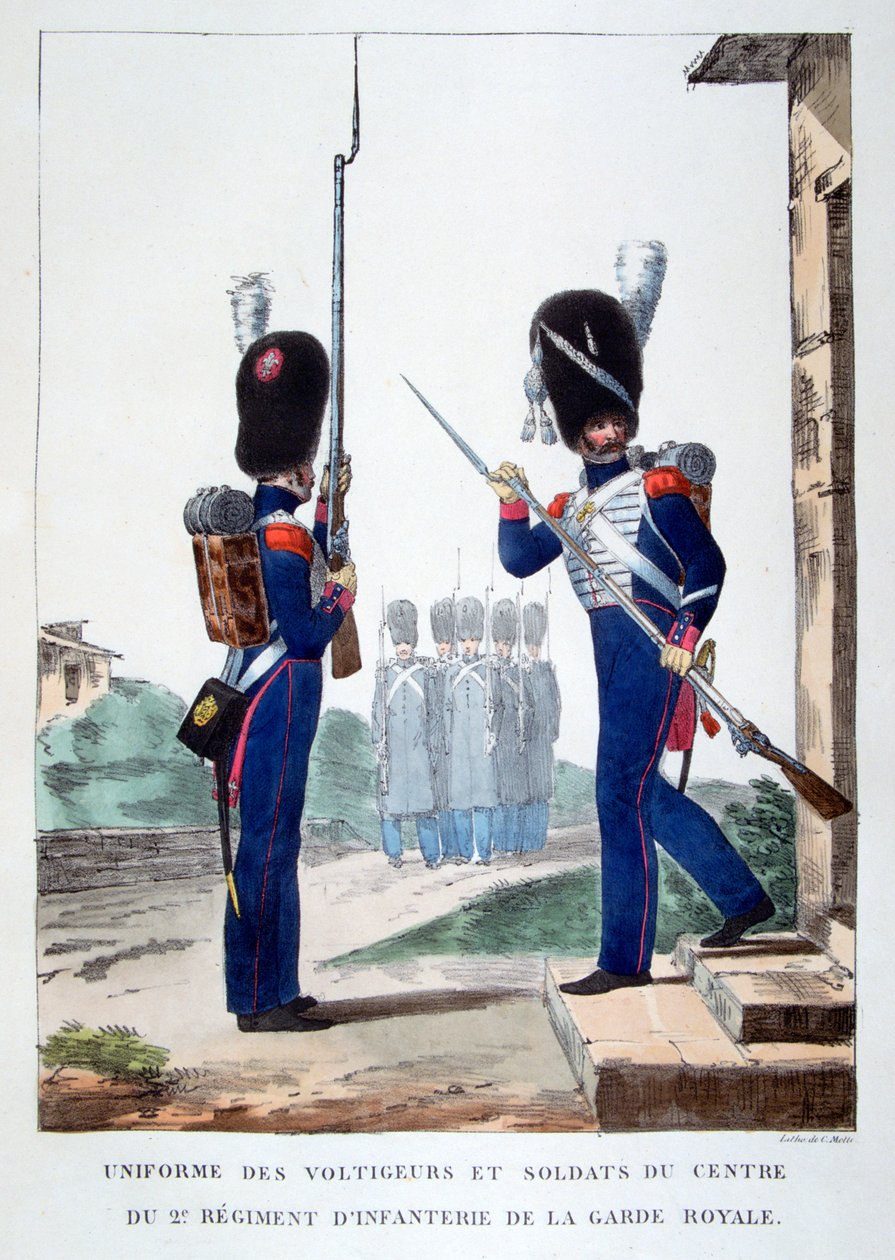 Ranskan kuninkaallisen kaartin 2. jalkaväen univormut, 1823. tekijältä Charles Etienne Pierre Motte