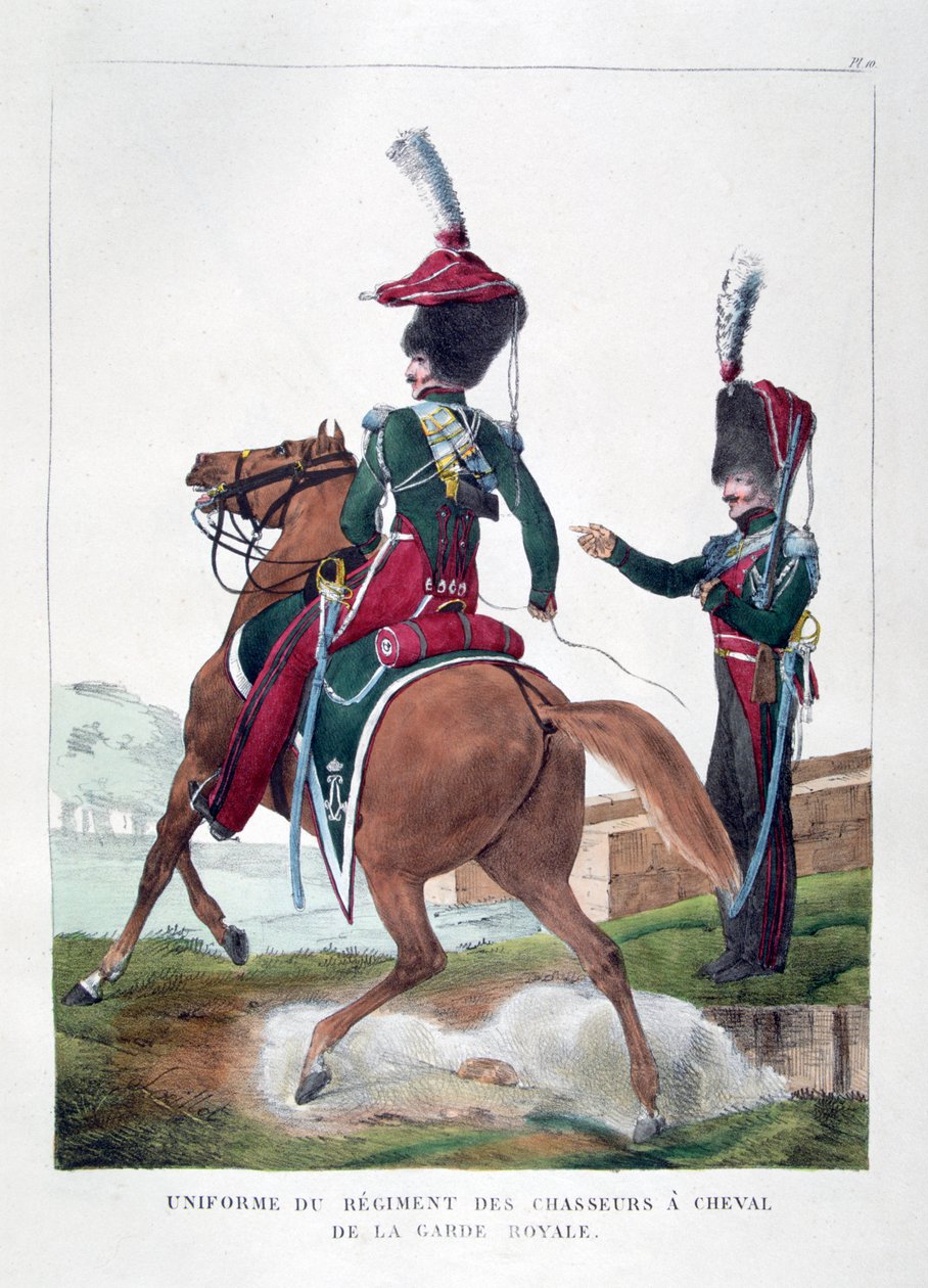 Ranskan kuninkaallisen kaartin ratsastajarykmentin univormut, 1823. tekijältä Charles Etienne Pierre Motte