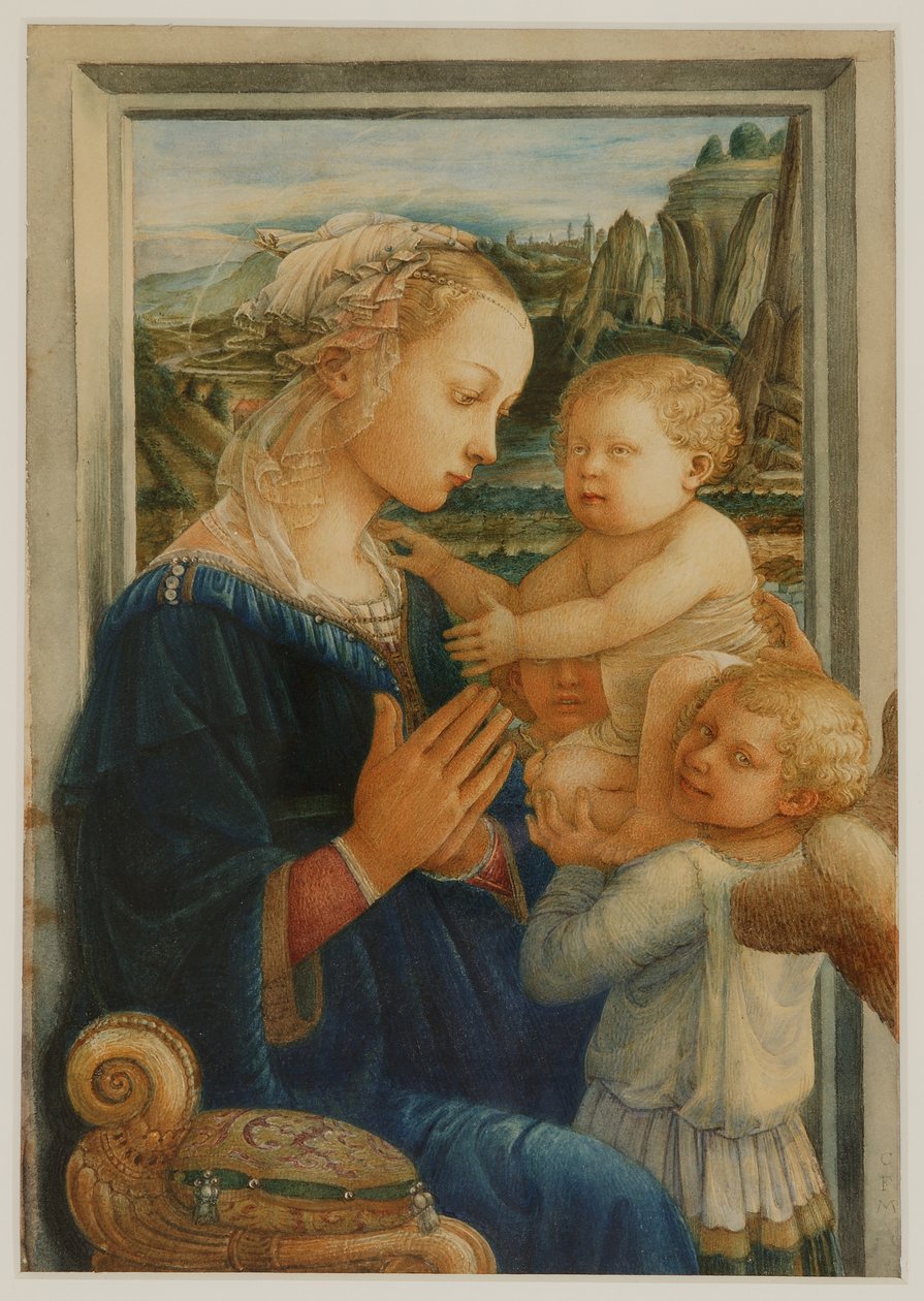 Madonna ja lapsi, Lipin jälkeen, noin 1876-80 (akvarelli ja vartaloväri paperille) tekijältä Charles Fairfax Murray