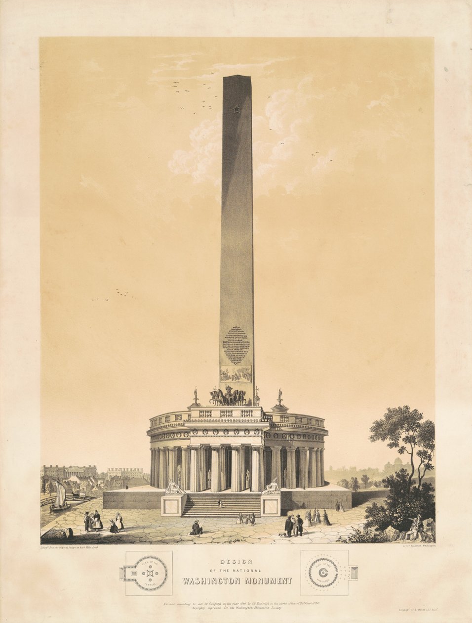 National Washington Monumentin suunnittelu tekijältä Charles Fenderich, after Robert Mills