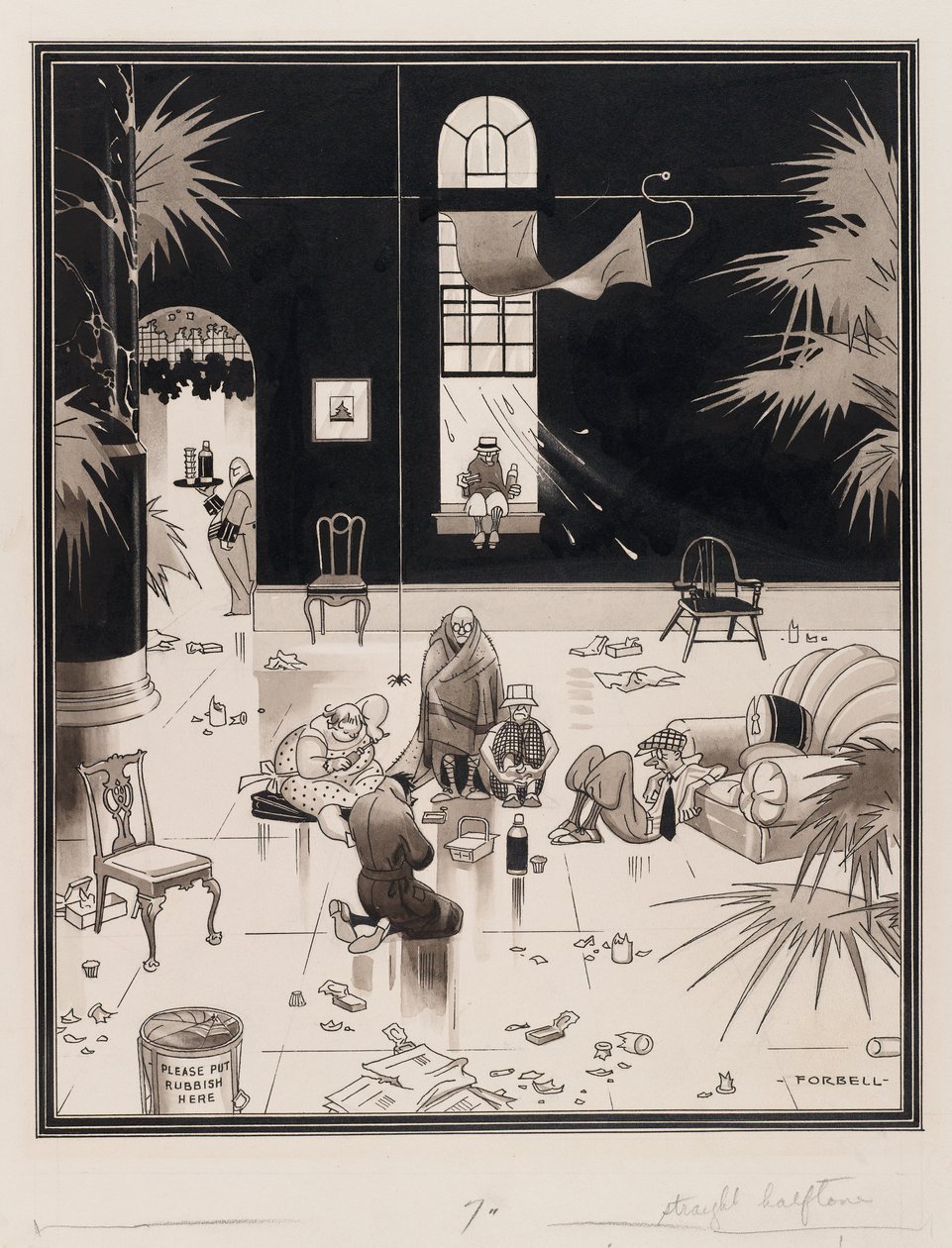 Club Life in America, Picnickers, ennen vuotta 1933 (kynän ja musteen pesu paperille) tekijältä Charles Forbell