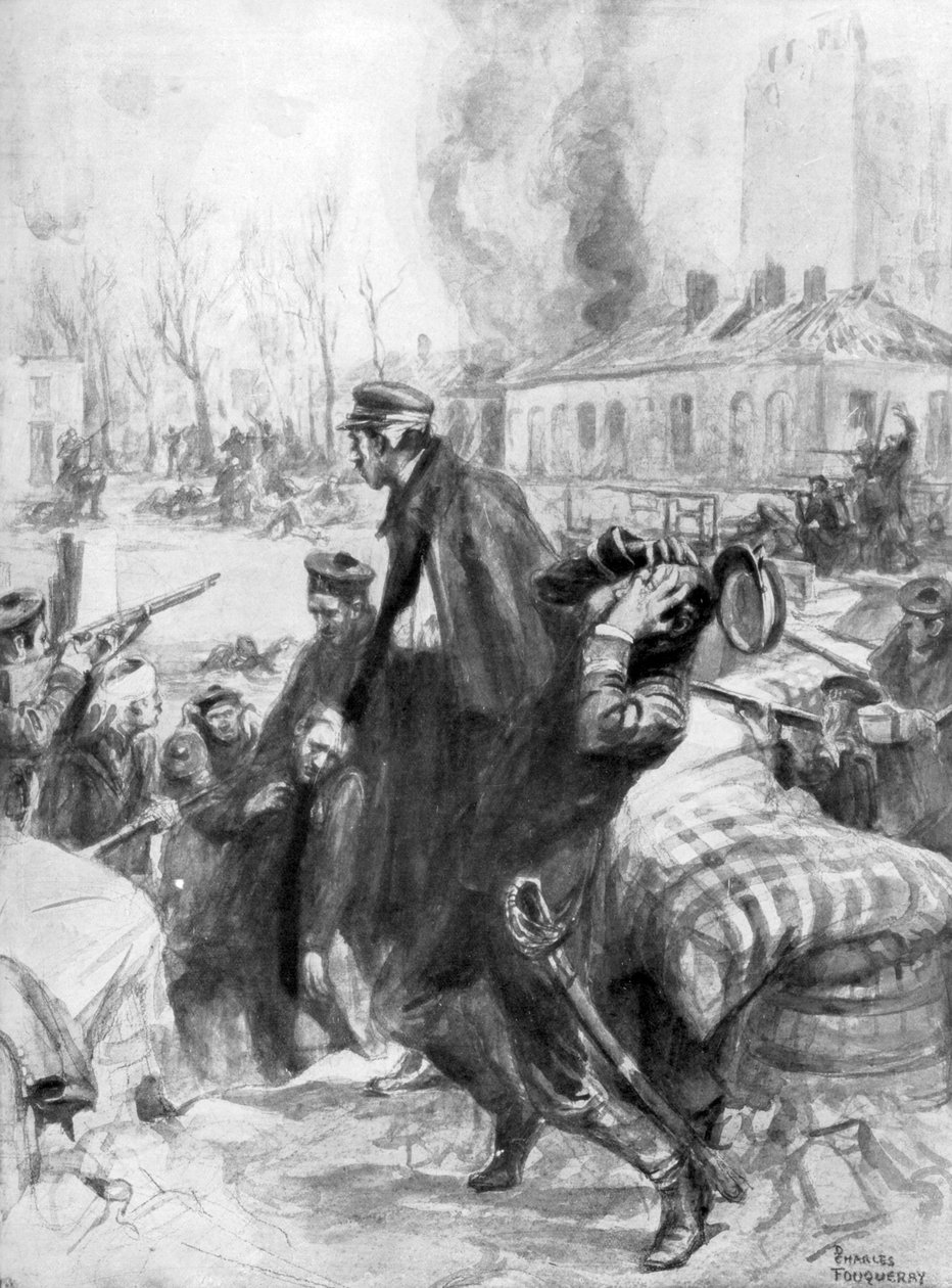 Merijalkaväen fuusierit osallistuivat katutaisteluihin Diksmuidessa, Flanderissa, Belgiassa, 1914 1926. tekijältä Charles Fouqueray