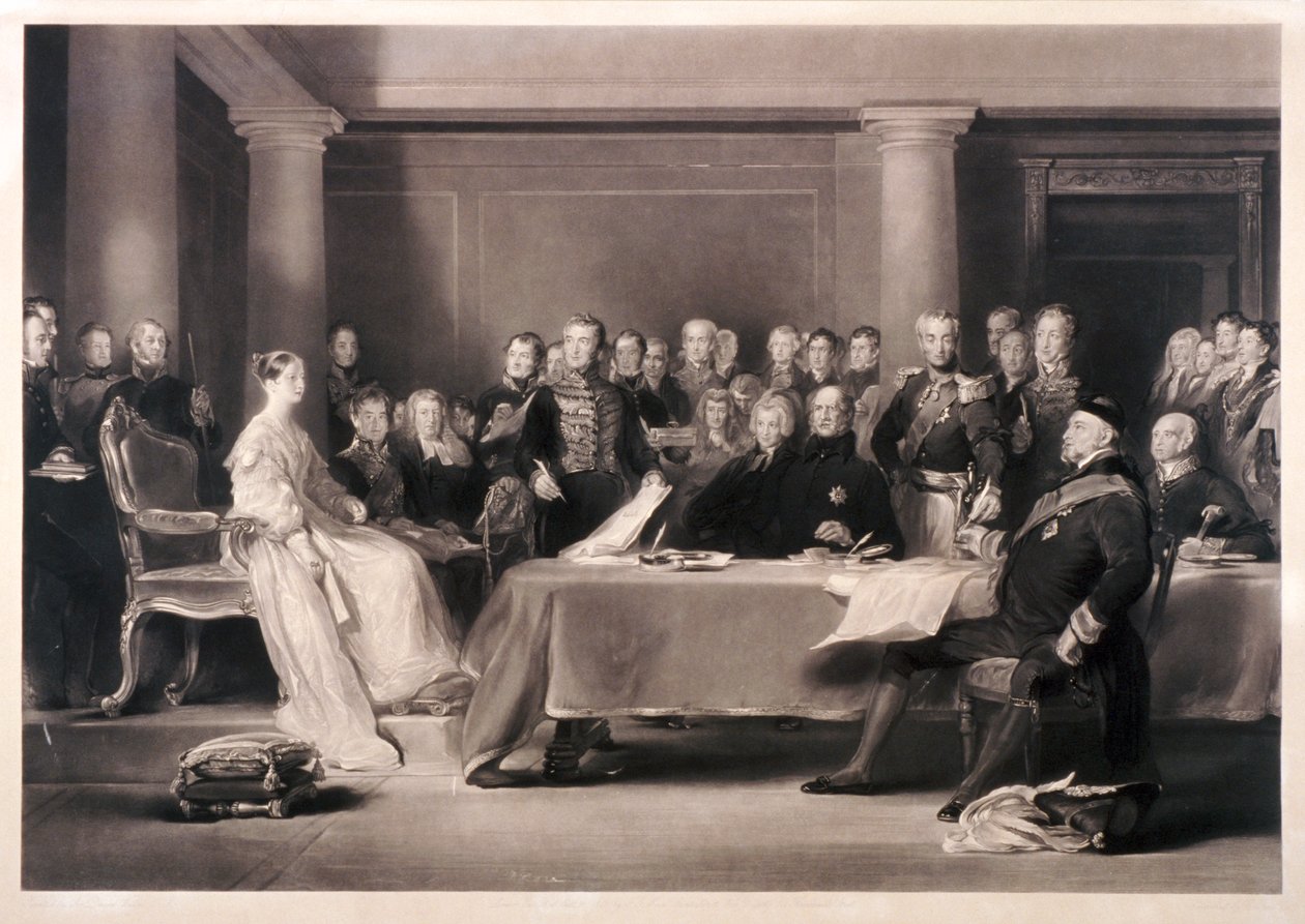 Kuningatar Victoria puheenjohtajana neuvostossa noustaessaan valtaistuimelle, 1846 tekijältä Charles Fox