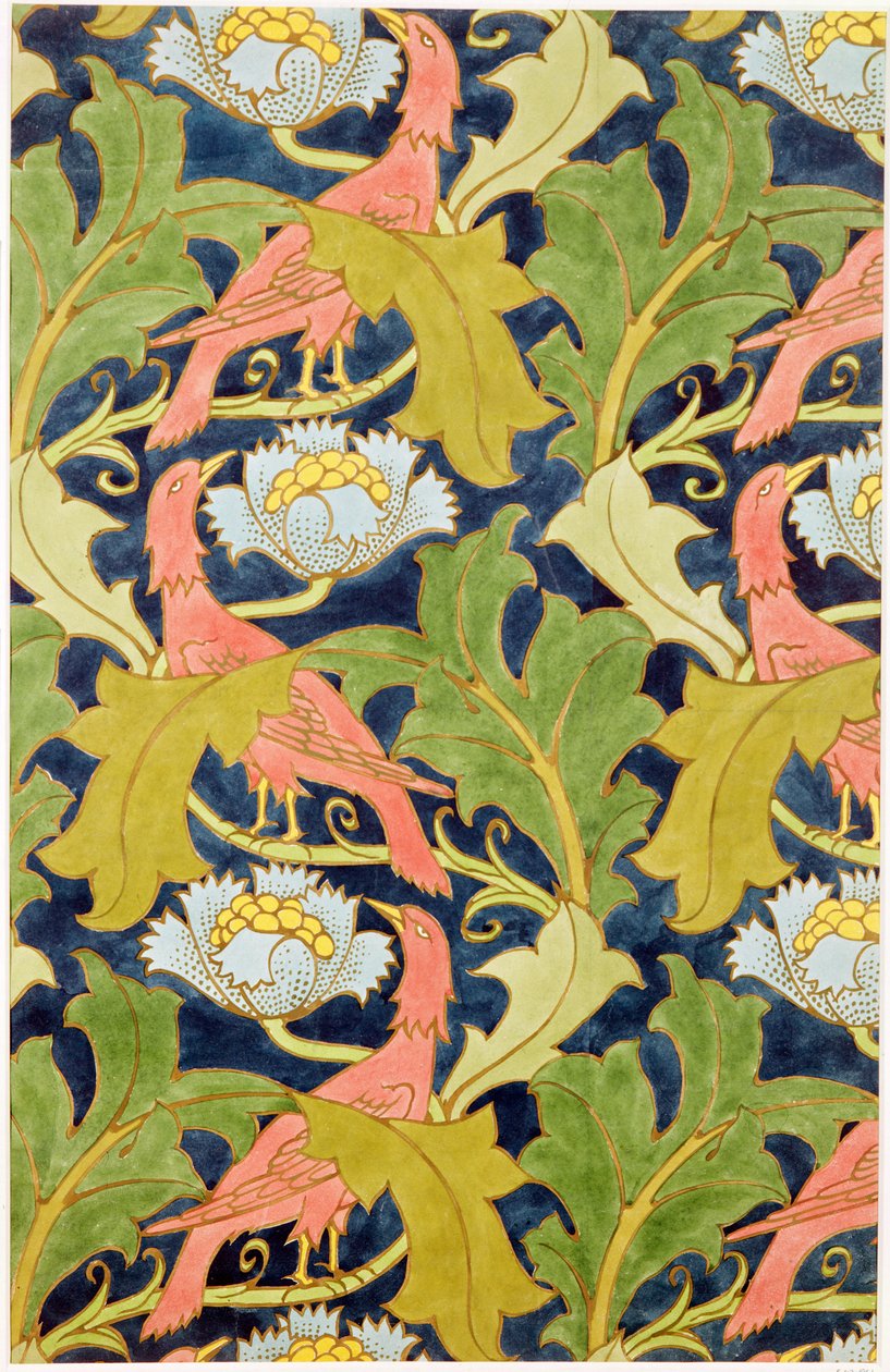 Suunnittelu painetuille liinavaatteille, painat G.O. ja J.Baker, n. 1893 tekijältä Charles Francis Annesley Voysey