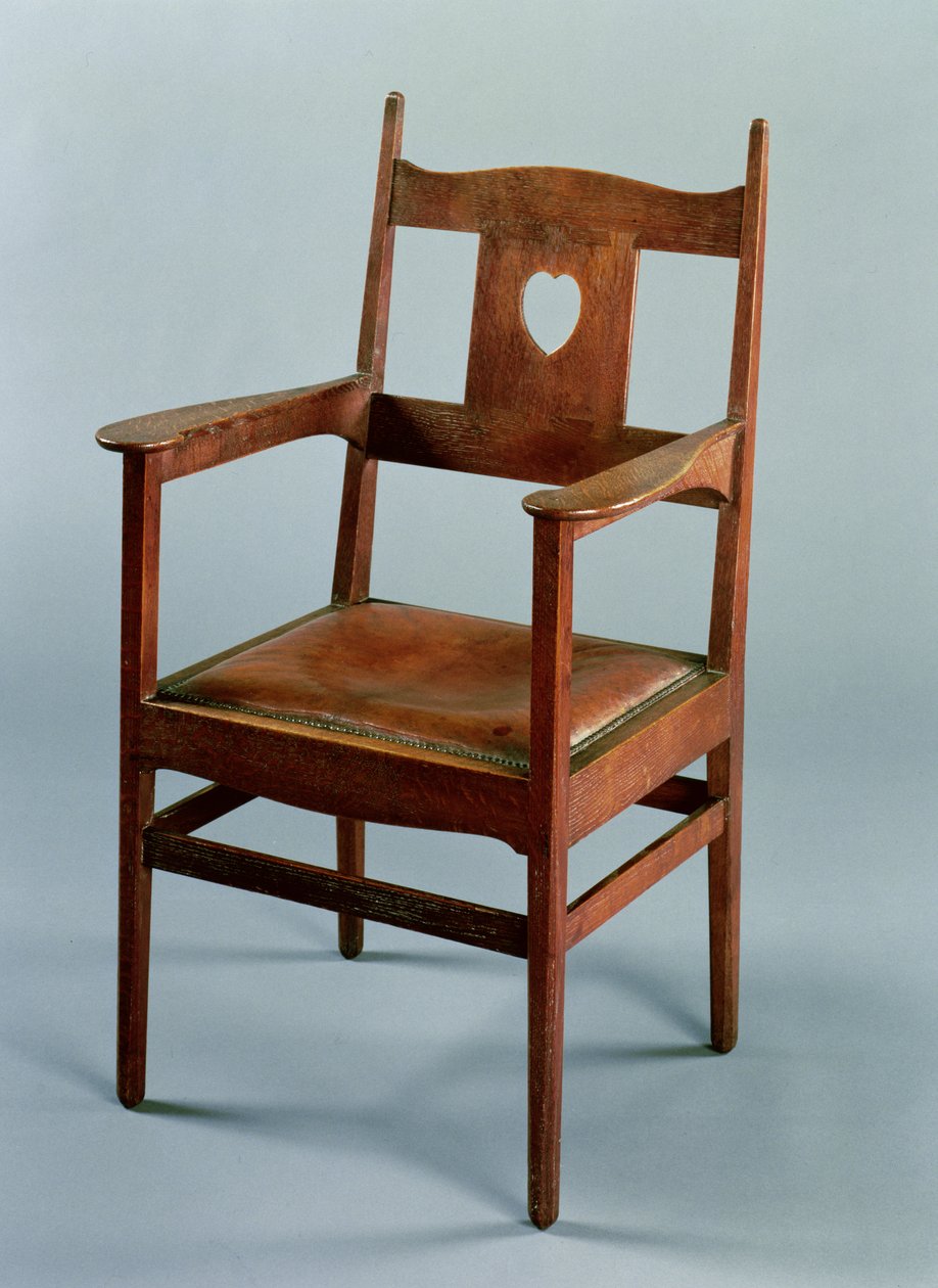 Ruokapöydän tuoli käsivarsilla ja upotettavalla istuimella, n.1902 (tammi) tekijältä Charles Francis Annesley Voysey