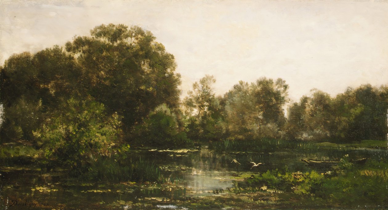 Jokimaisema haikaroiden kanssa, 1864. tekijältä Charles Francois Daubigny