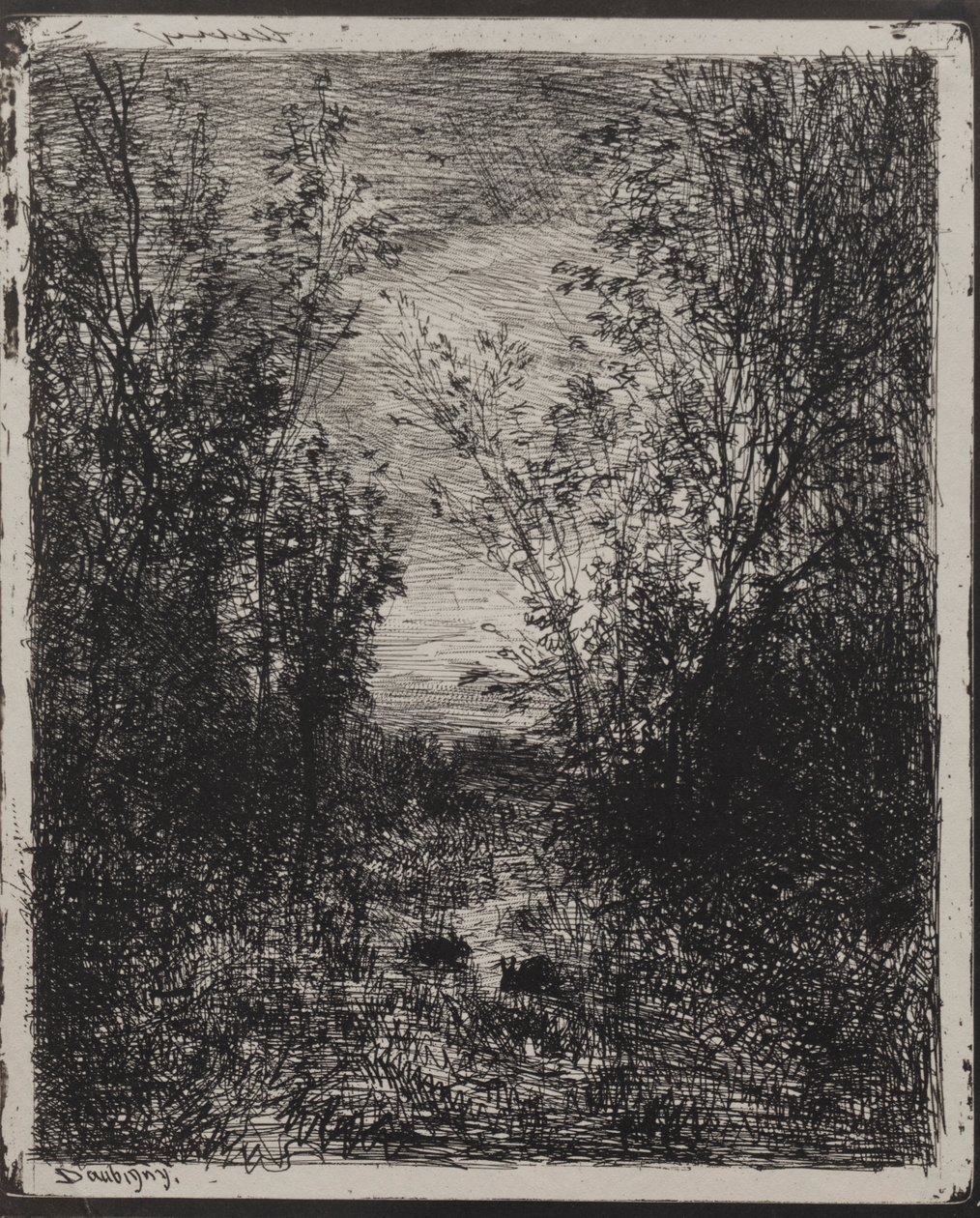 Stream in a Glade, alkuperäinen vaikutelma 1862, painettu 1921. tekijältä Charles Francois Daubigny