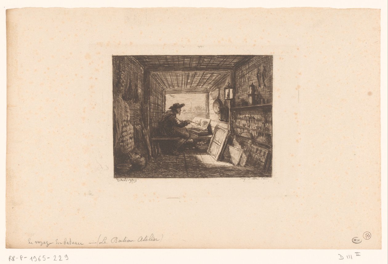 Taiteilijan studio Le bateau -työpaja Sarja, jossa on maisemia ja tapahtumia veden ympärillä (sarjan nimi) Matka ja bateau tekijältä Charles Francois Daubigny