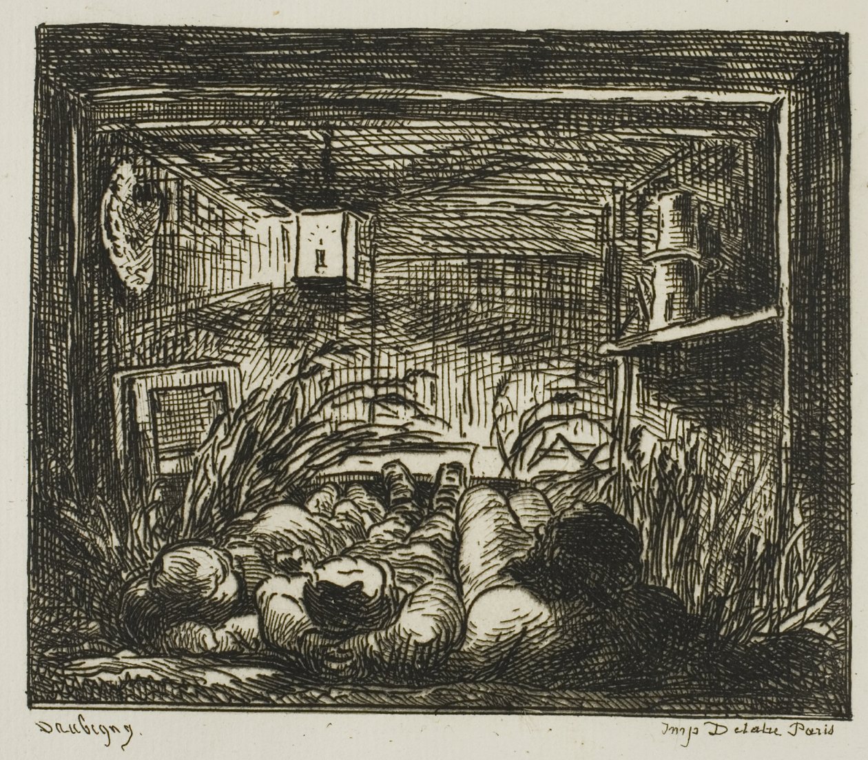 Vuodevaatteet alhaalla veneessä (yö veneessä) tekijältä Charles Francois Daubigny