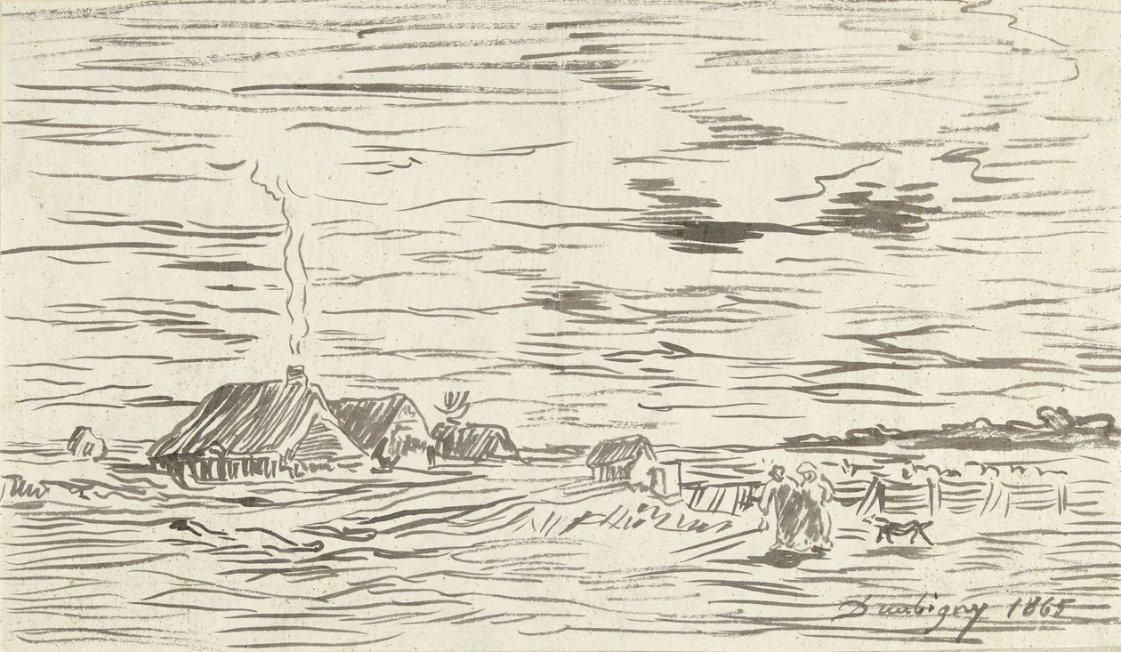 Maalaistalot tasaisella maalla tekijältä Charles Francois Daubigny