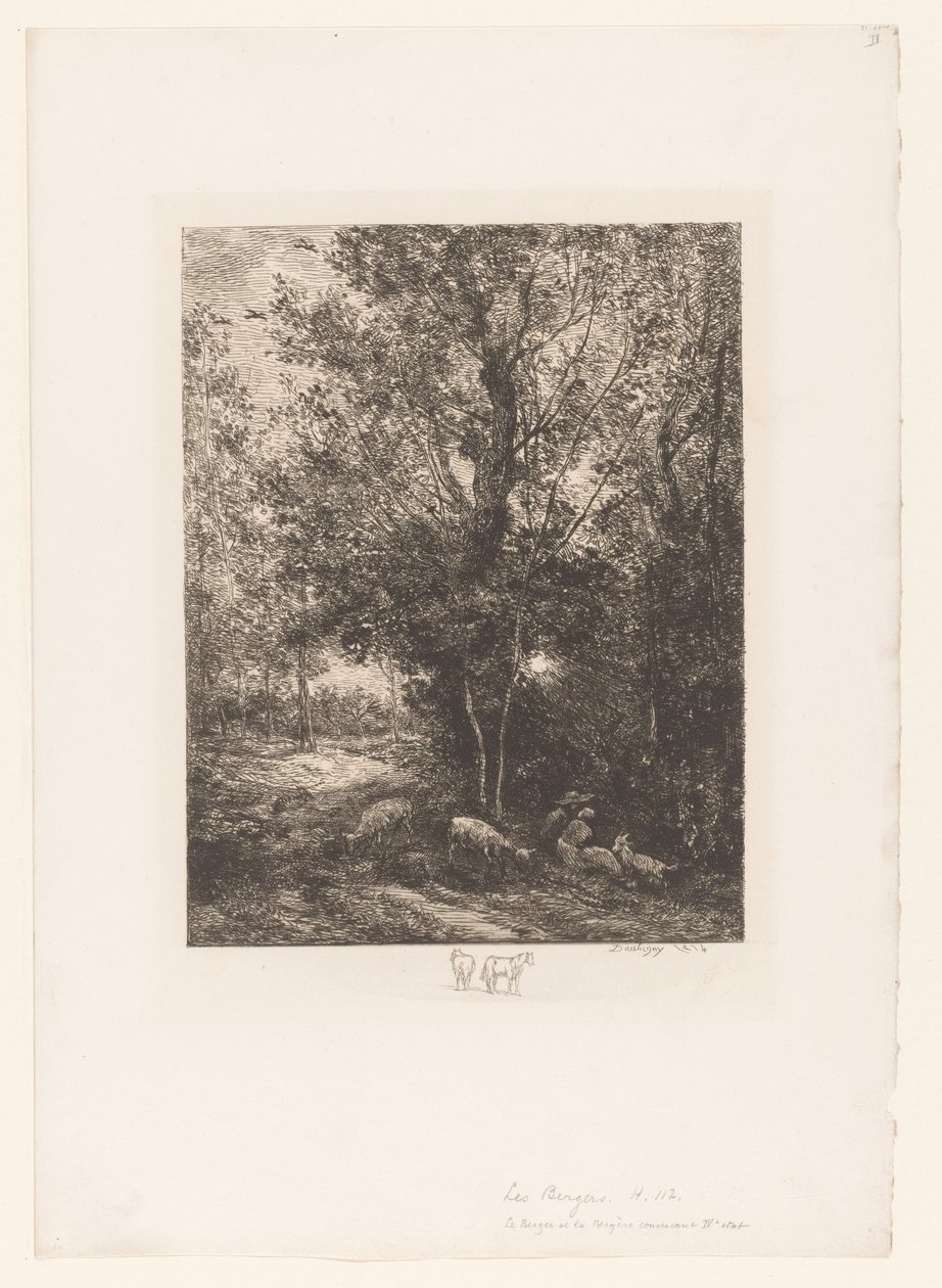 Metsä lepäävien vuohipaimenten kanssa Le berger et la bergere tekijältä Charles Francois Daubigny