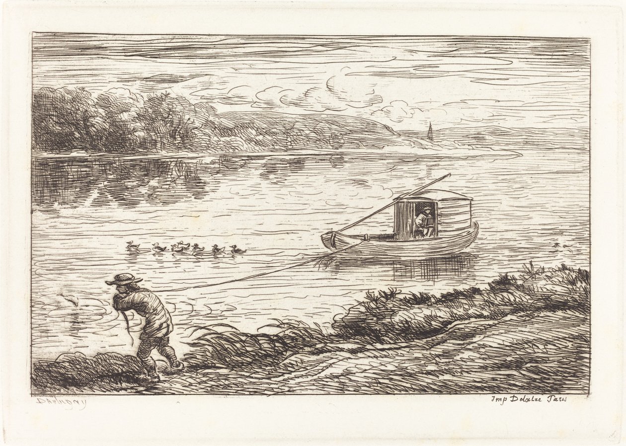 Mökkipoika vetää köyttä tekijältä Charles Francois Daubigny