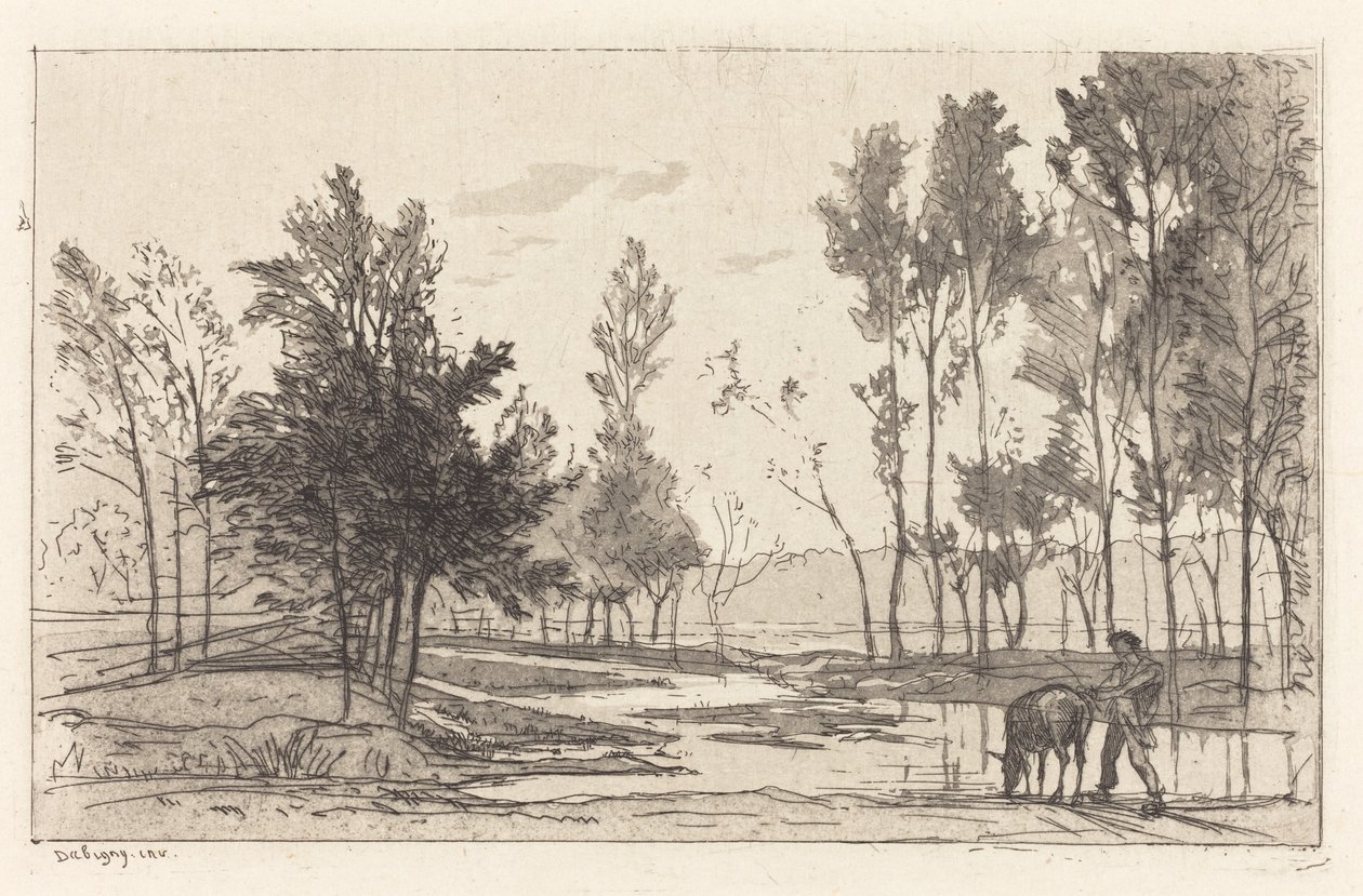 Aasi kastelupaikalla tekijältä Charles Francois Daubigny
