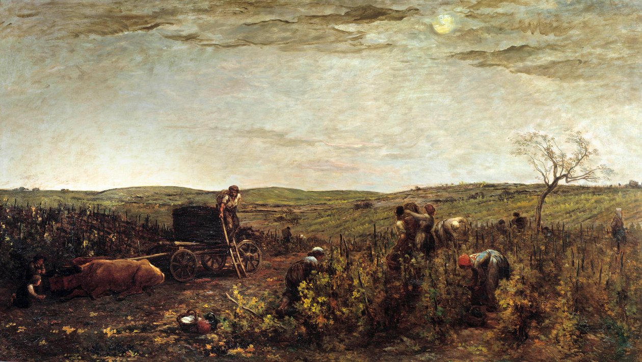 Sadonkorjuu Burgundyssa Charles Francois Daubignyn (1817-1878) maalaus 1863 su. 1,72 x 2,94 m Pariisi, museo d
