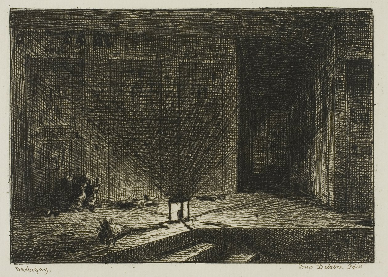 Majatalon sisustus (majatalon käytävä) tekijältä Charles Francois Daubigny