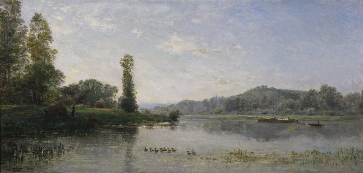 Maisema joen kanssa, 1860 tekijältä Charles Francois Daubigny