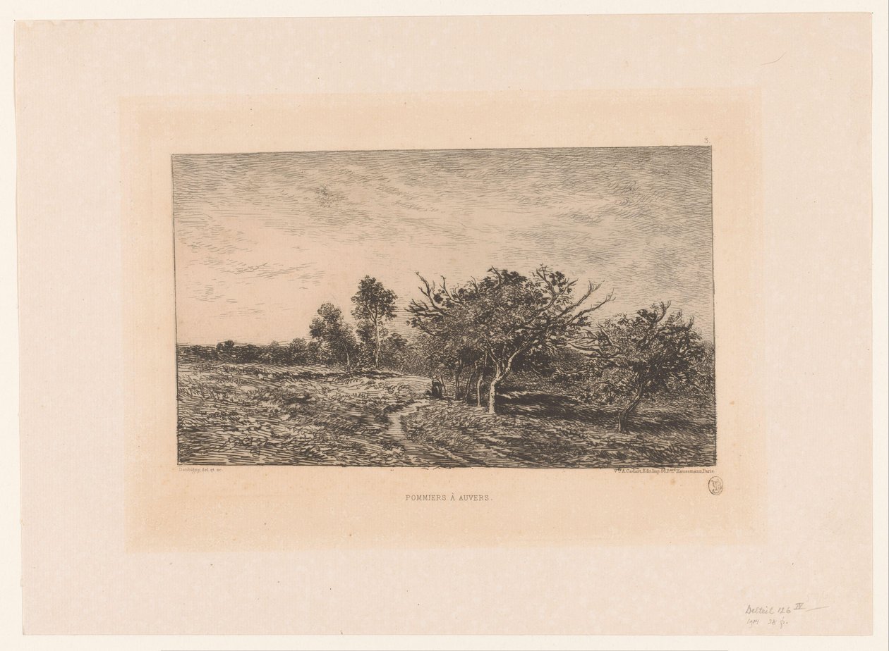 Maisema omenapuilla Pommiers ja Auvers. (otsikko esineessä) tekijältä Charles Francois Daubigny