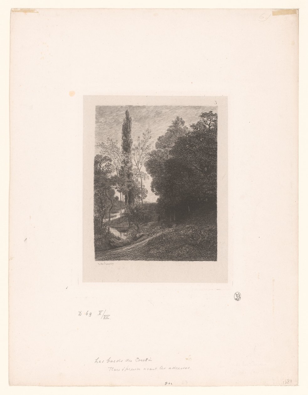 Maisema mutkittelevan joen kanssa Les bords du Cousin Sarjan etsaukset maisemista (sarjan nimi) Eaux-fortes par Daubigny (sarjan nimi) tekijältä Charles Francois Daubigny