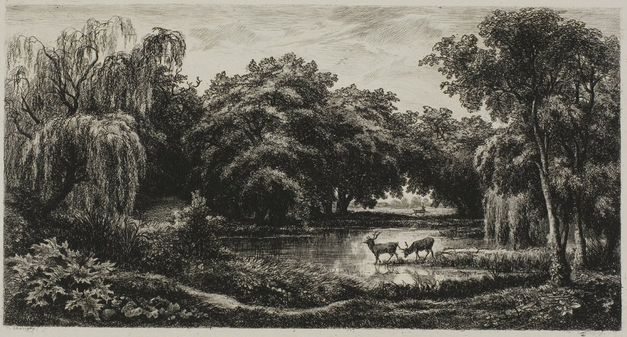 Marsh hirvieläinten kanssa tekijältä Charles Francois Daubigny