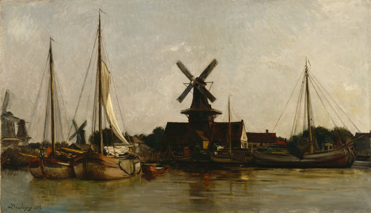 Myllyt Dordrechtissa, 1872 tekijältä Charles Francois Daubigny